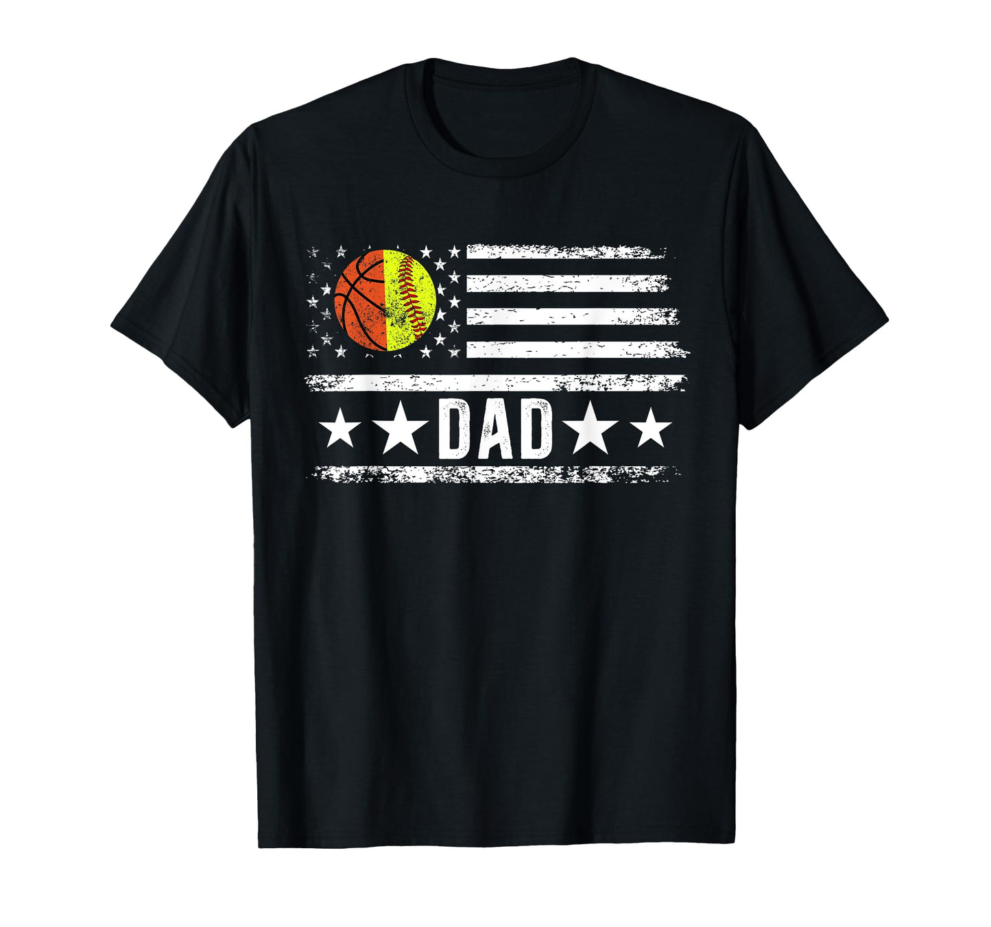 Softball Basketball Dad Us Flag T-Shirt - Novelty Apparel Men Women - T-Shirt, Sweatshirt, Hoodie