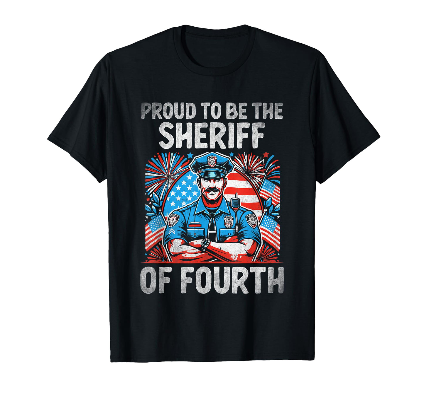 Funny Police Dad 4Th July American Flag T-Shirt - Graphic Print Unisex - T-Shirt, Sweatshirt, Hoodie