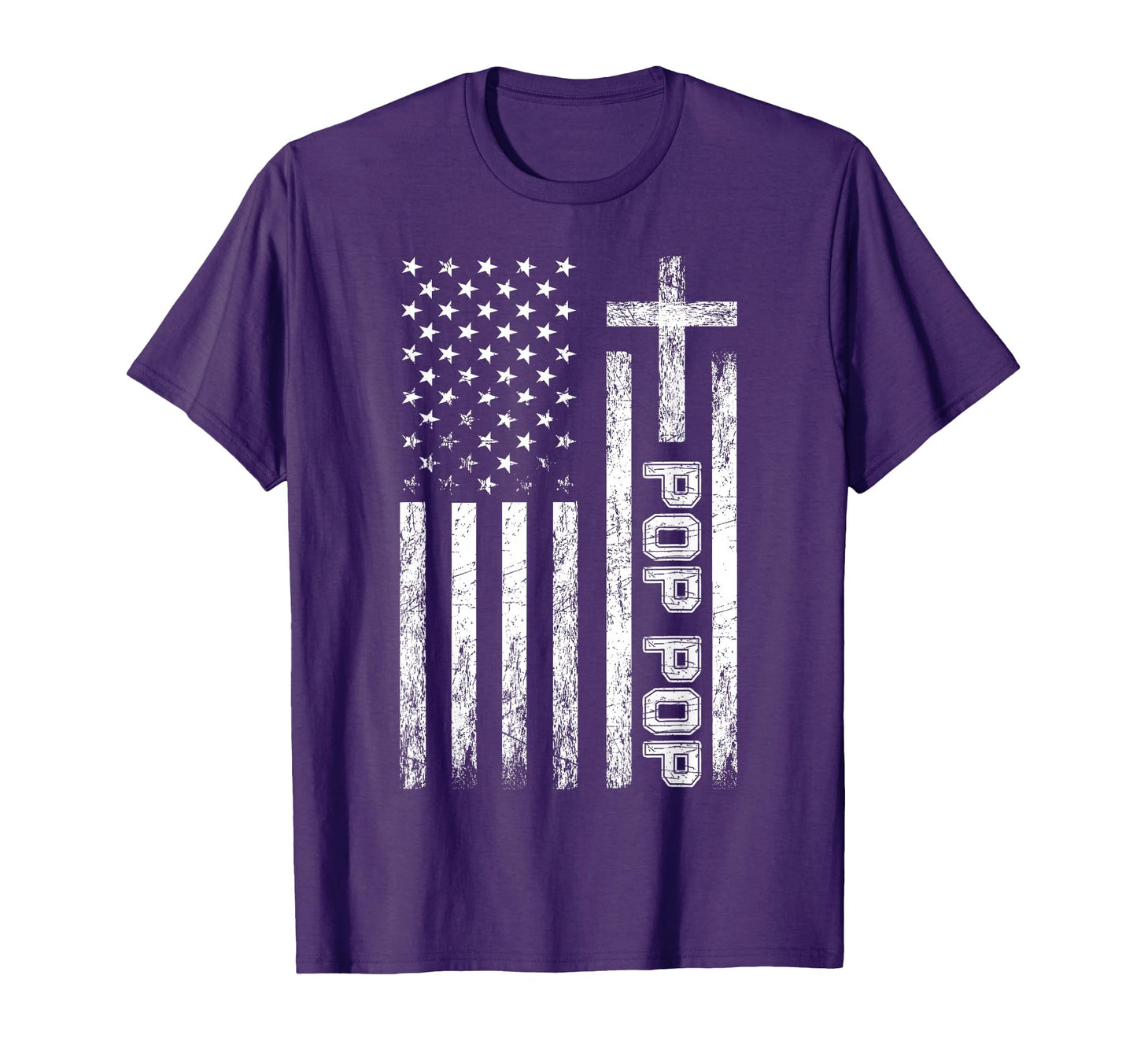 Pop Pop Usa American Flag Cross Christian T-Shirt - Graphic Print Unisex - T-Shirt, Sweatshirt, Hoodie
