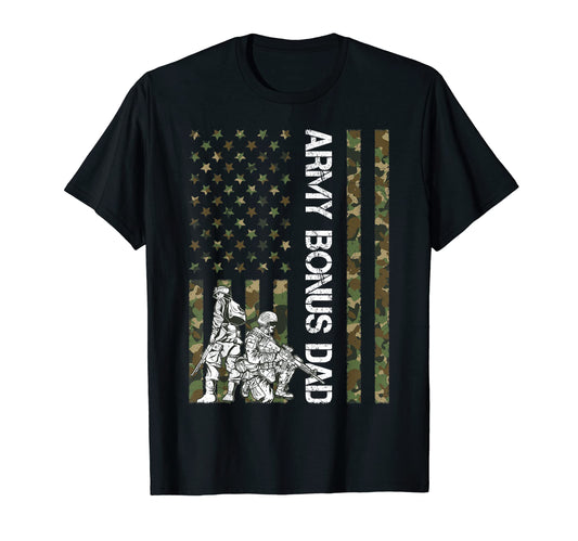 Camouflage American Flag Army Bonus Dad T-Shirt - Graphic Print Men Women - T-Shirt, Sweatshirt, Hoodie