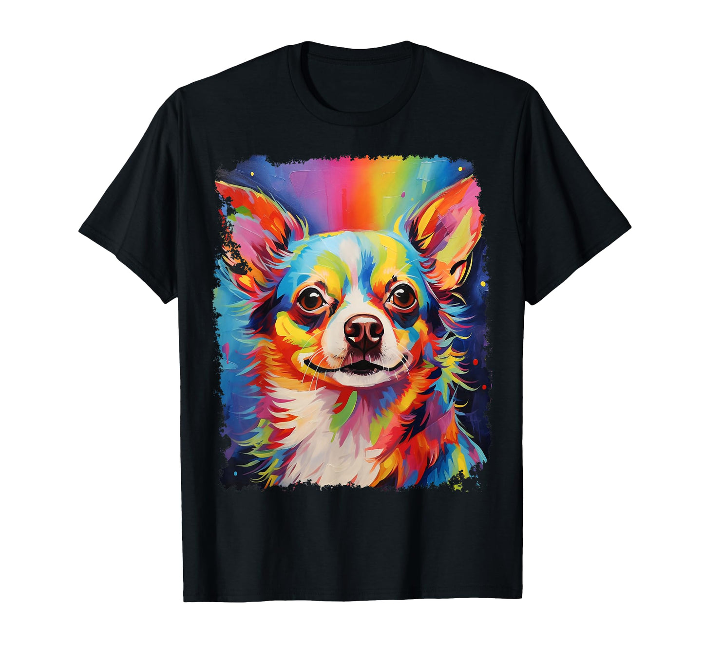 Pop Art Dog Chihuahua Long Hair Rainbow T-Shirt - Fun Novelty Design Unisex - T-Shirt, Sweatshirt, Hoodie