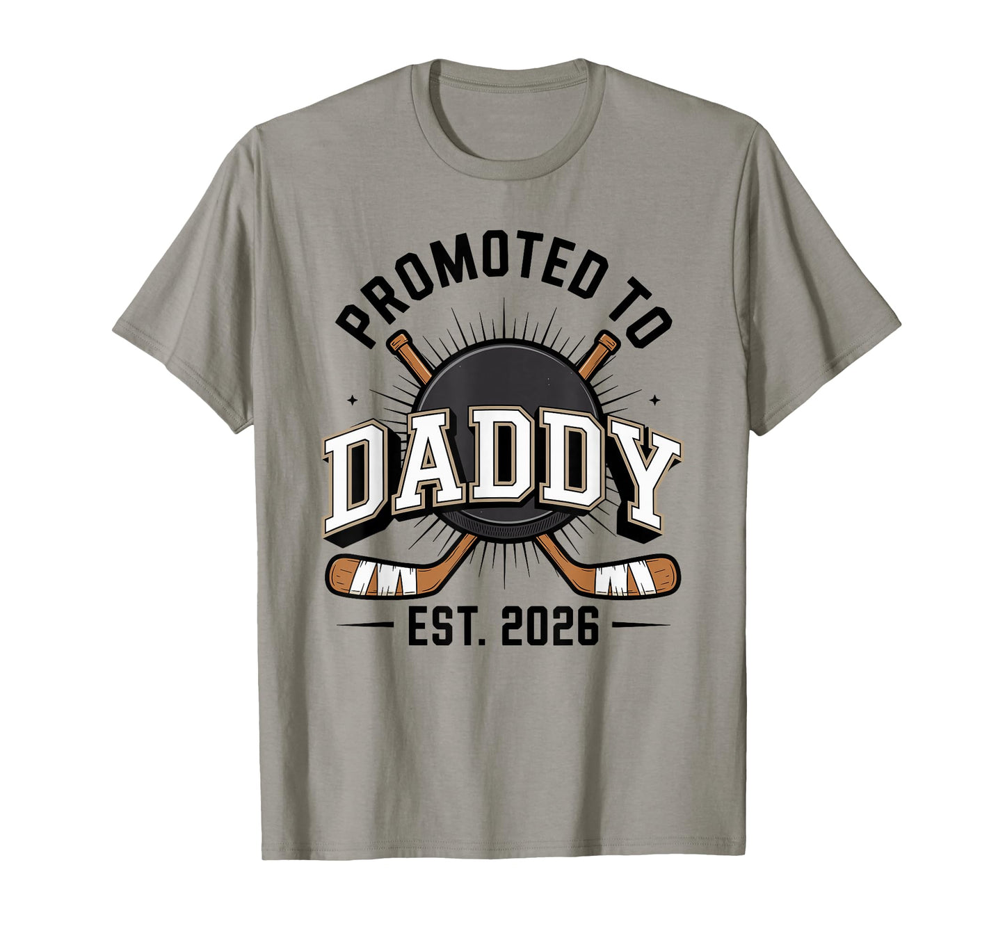 Promoted To Daddy Est 2026 Hockey T-Shirt - Minimalist Print for Adults - T-Shirt, Sweatshirt, Hoodie