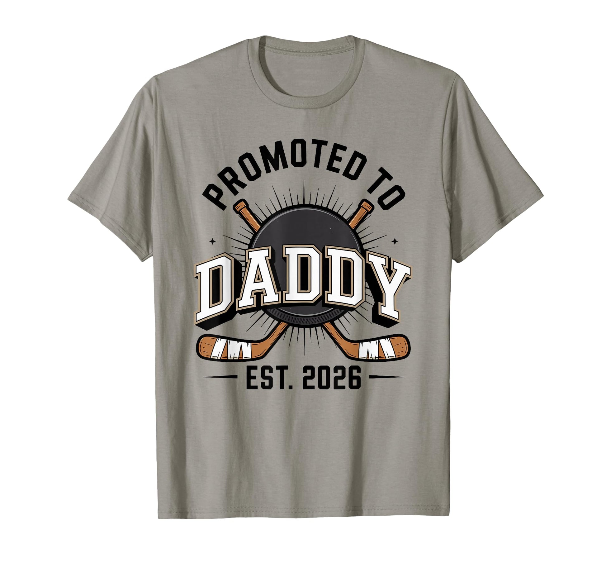 Promoted To Daddy Est 2026 Hockey T-Shirt - Minimalist Print for Adults - T-Shirt, Sweatshirt, Hoodie