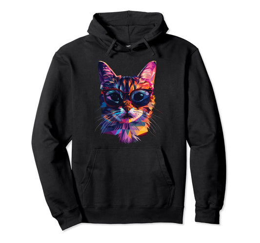 Cat Dad Mom Sunglasses American Hoodie - Novelty Apparel for Adults - T-Shirt, Sweatshirt, Hoodie
