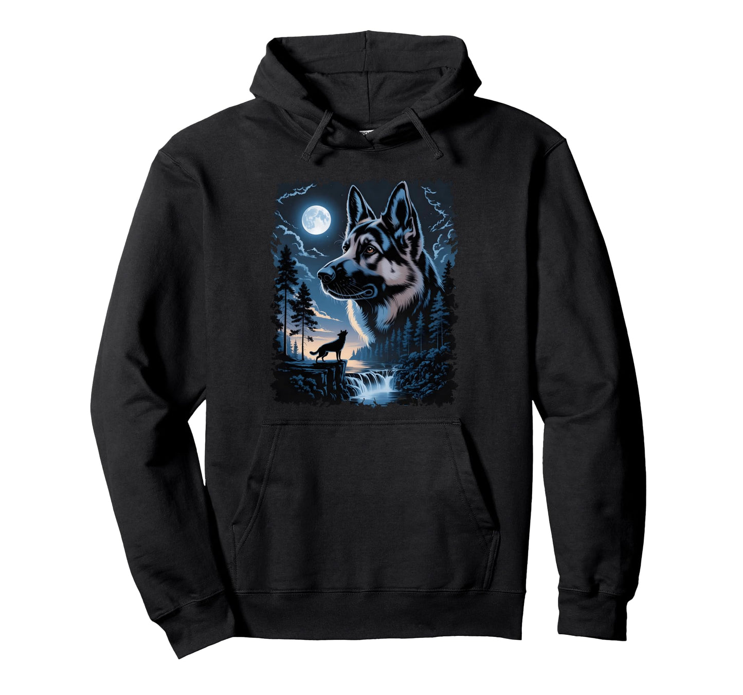 German Shepherd Howling Moon Wildlife Dog Hoodie - Graphic Print Men Women - T-Shirt, Sweatshirt, Hoodie