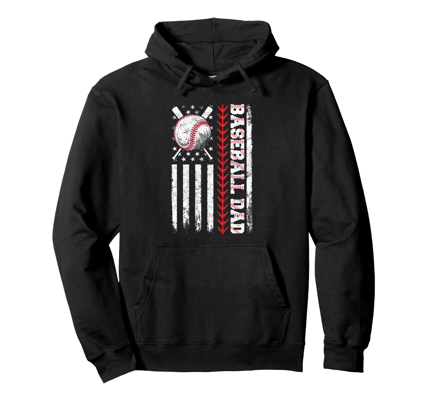 Baseball Dad American Flag Patriotic Hoodie - Unique Graphic for Adults - T-Shirt, Sweatshirt, Hoodie