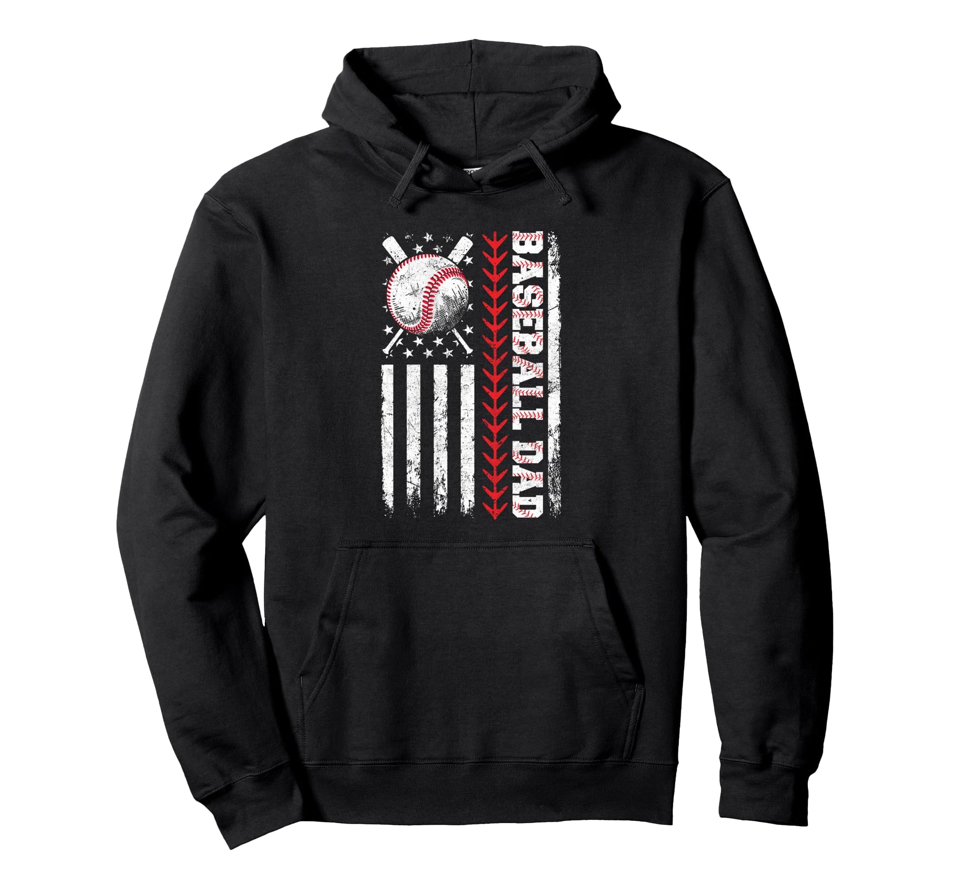 Baseball Dad American Flag Patriotic Hoodie - Unique Graphic for Adults - T-Shirt, Sweatshirt, Hoodie