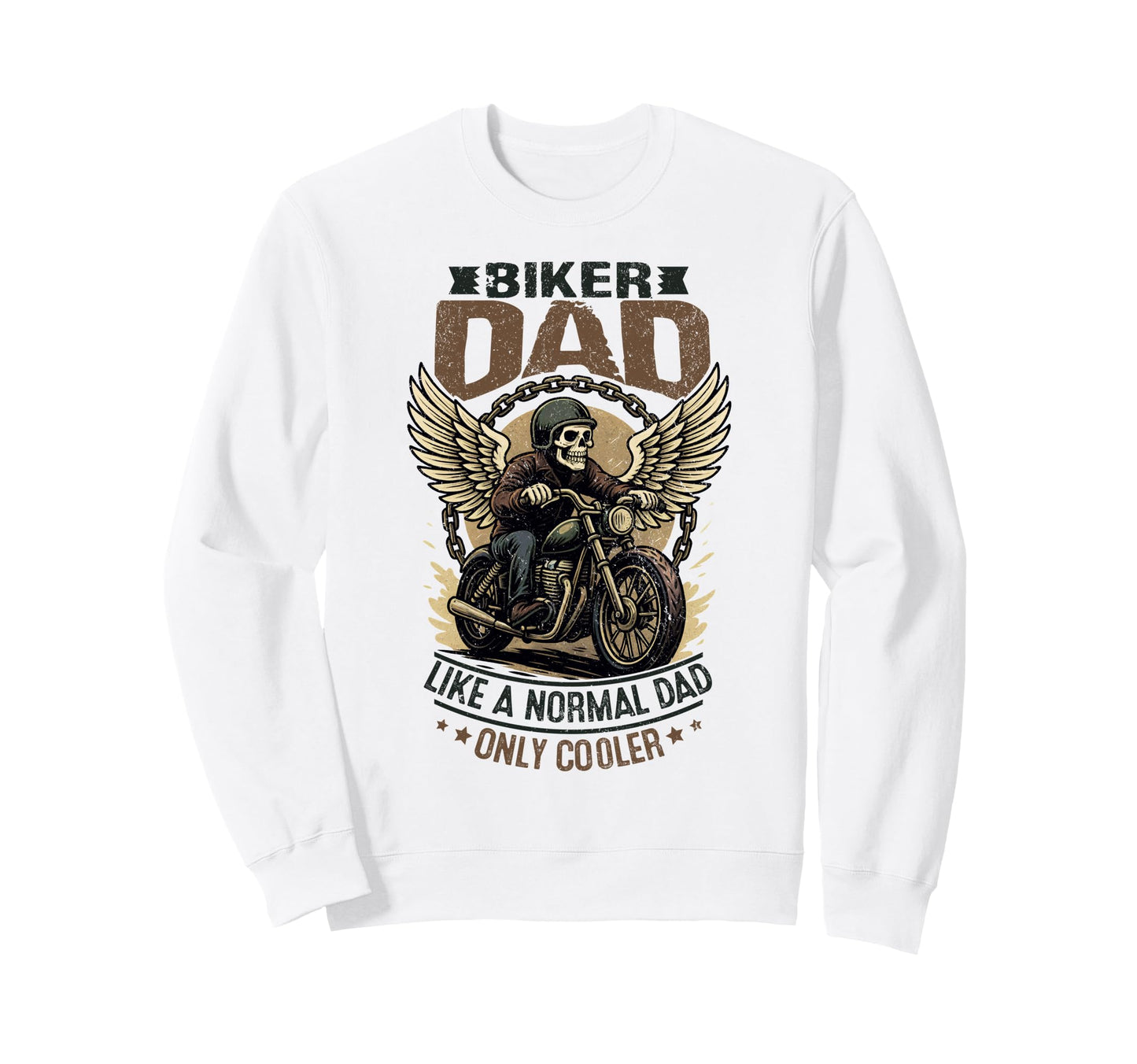 Biker Dad Skeleton Riding Motorcycle Sweatshirt - Unique Graphic Unisex - T-Shirt, Sweatshirt, Hoodie