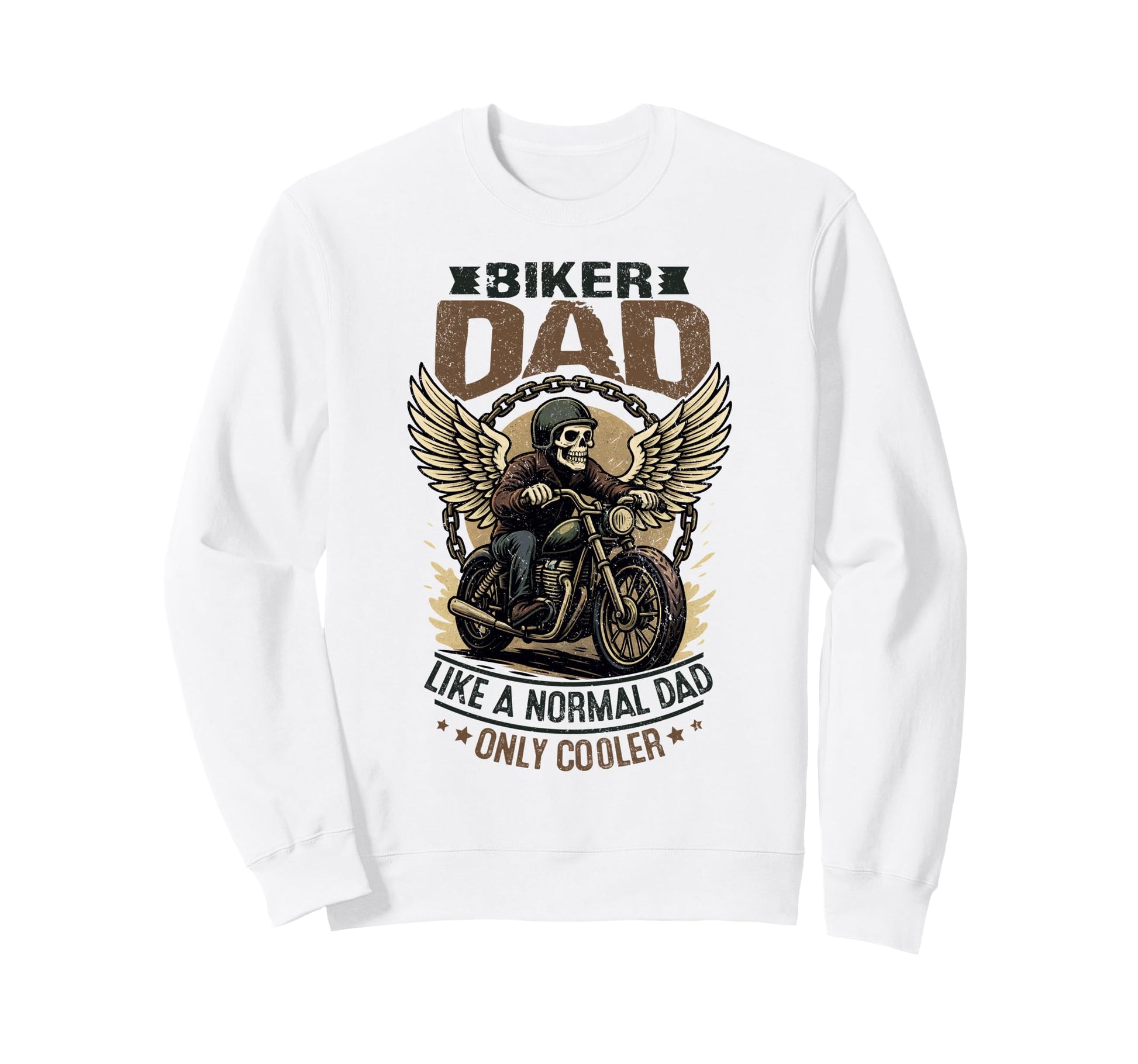 Biker Dad Skeleton Riding Motorcycle Sweatshirt - Unique Graphic Unisex - T-Shirt, Sweatshirt, Hoodie