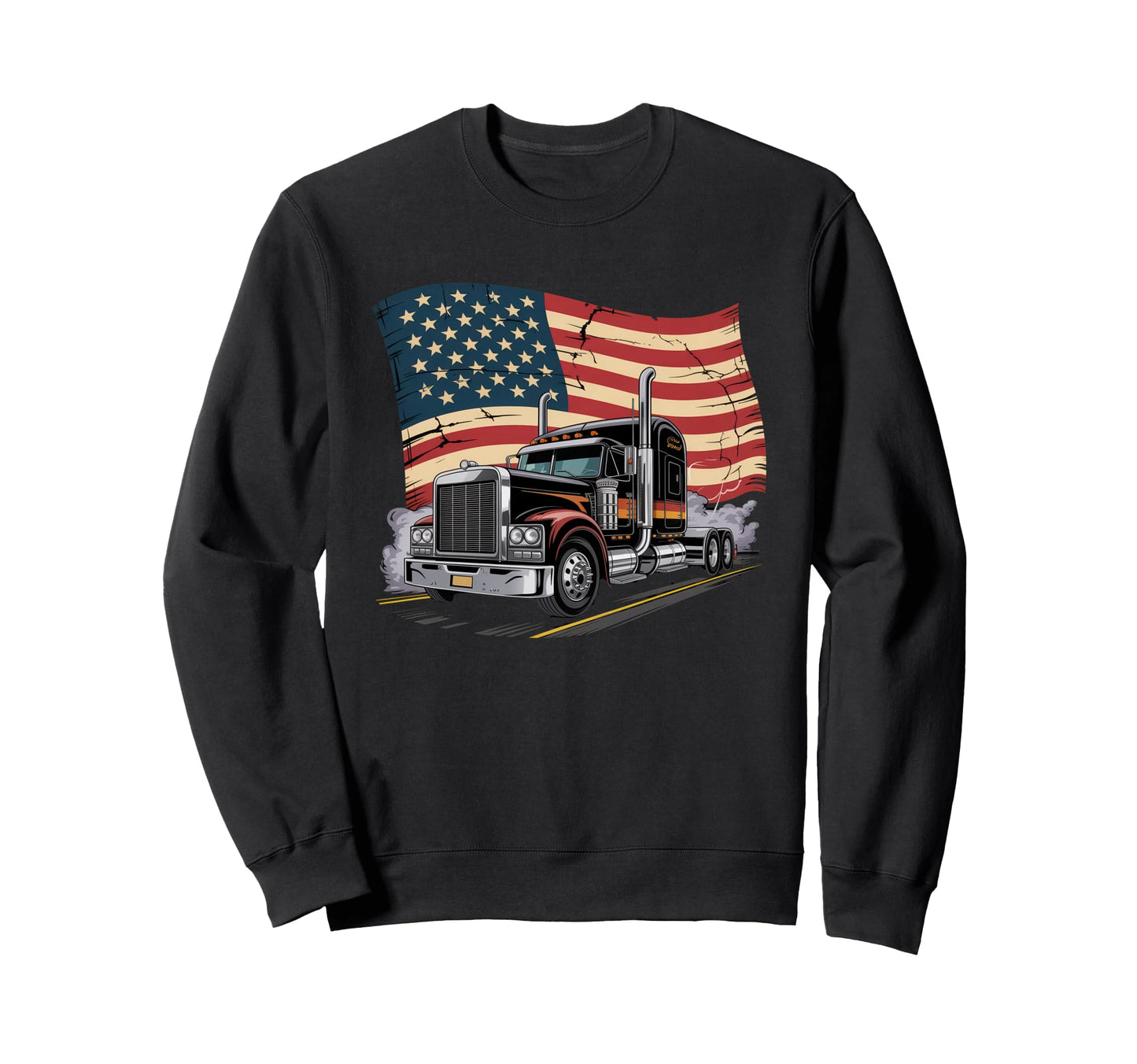 American Flag Trucker Dad Big Rig Sweatshirt - Fun Novelty Design Unisex - T-Shirt, Sweatshirt, Hoodie