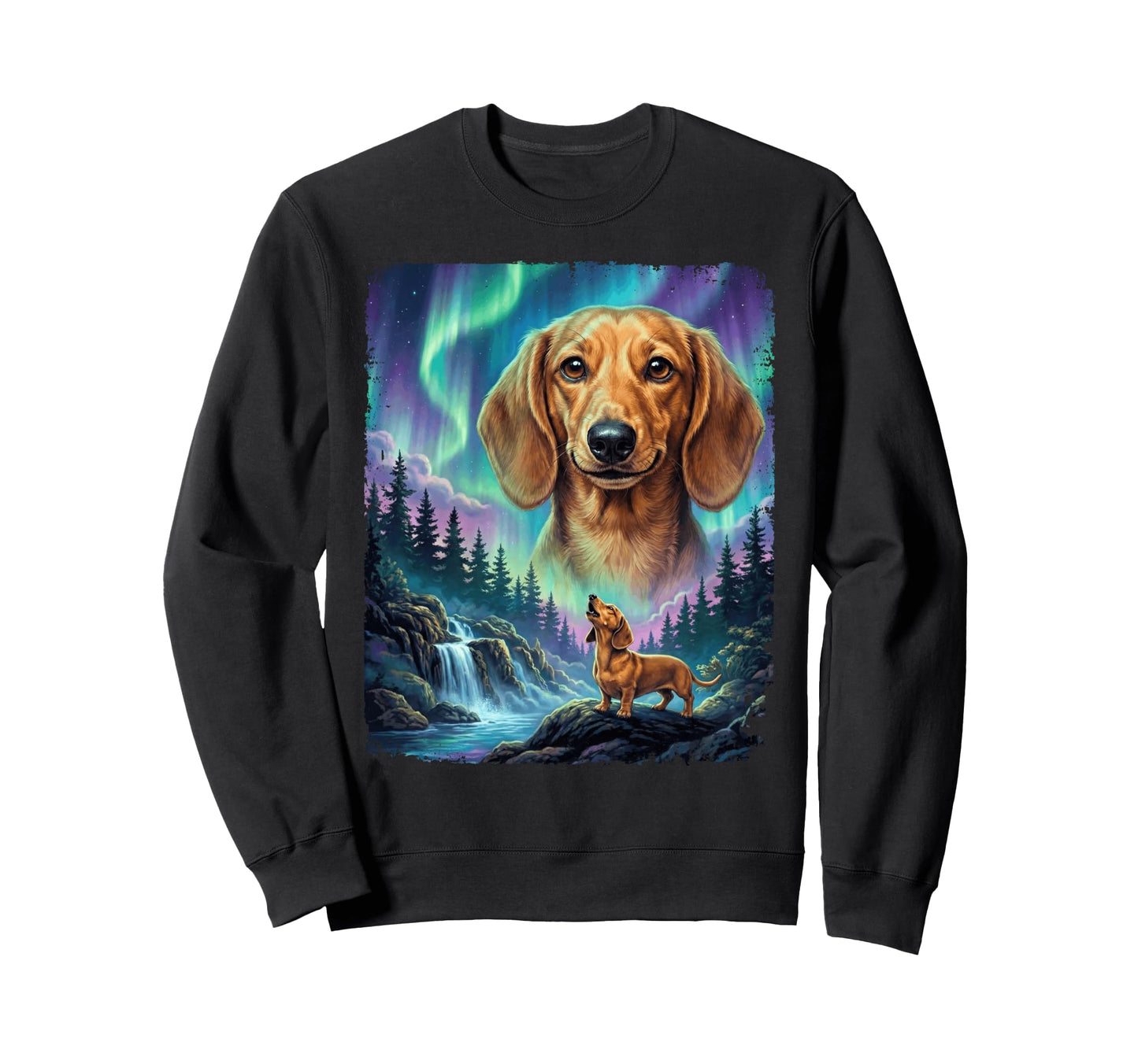 Dachshund Howling Aurora Sweatshirt - Fun Novelty Design Men Women - T-Shirt, Sweatshirt, Hoodie