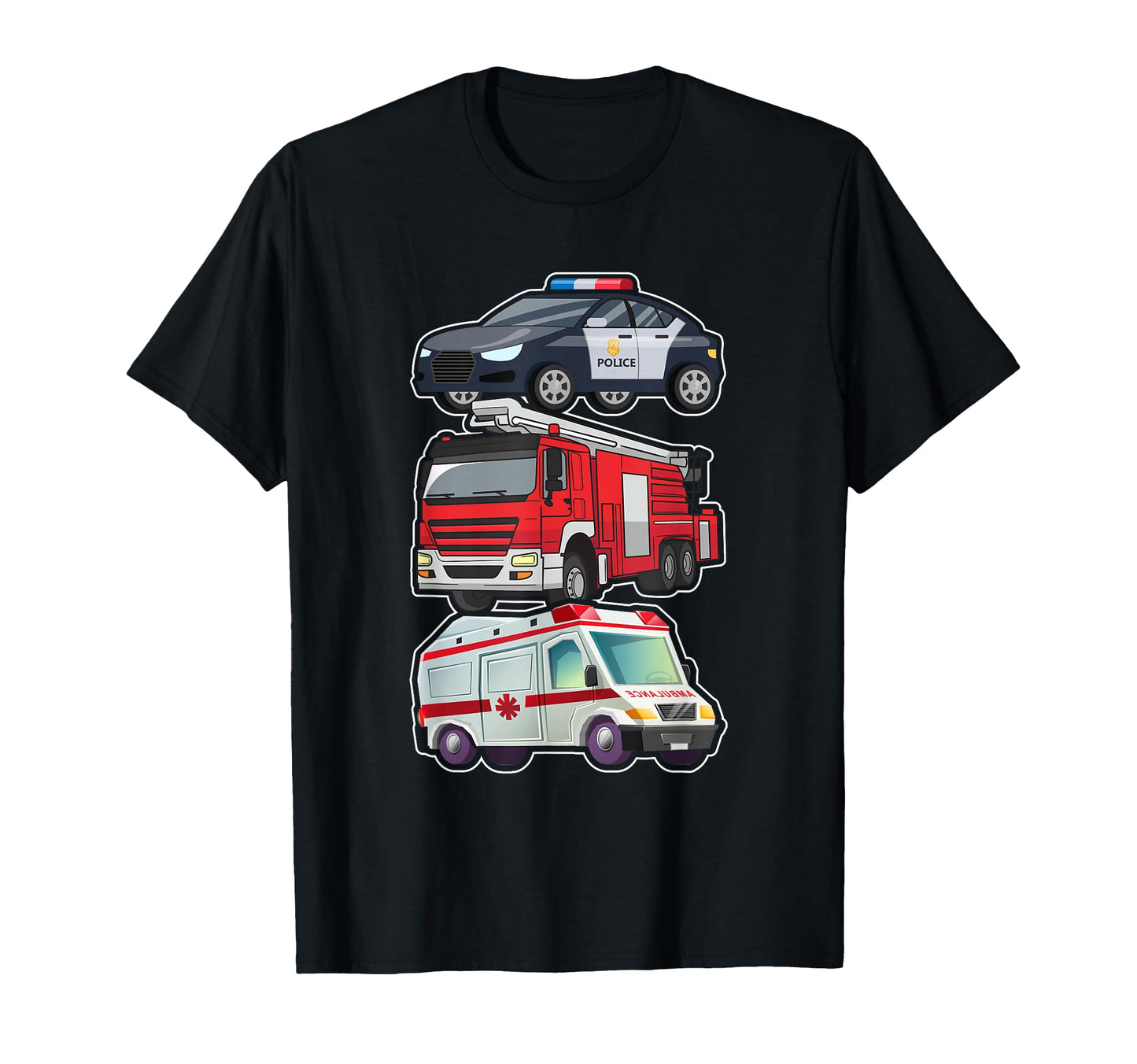 Police Car Fire Truck Ambulance First T-Shirt - Custom Art Print Men Women - T-Shirt, Sweatshirt, Hoodie