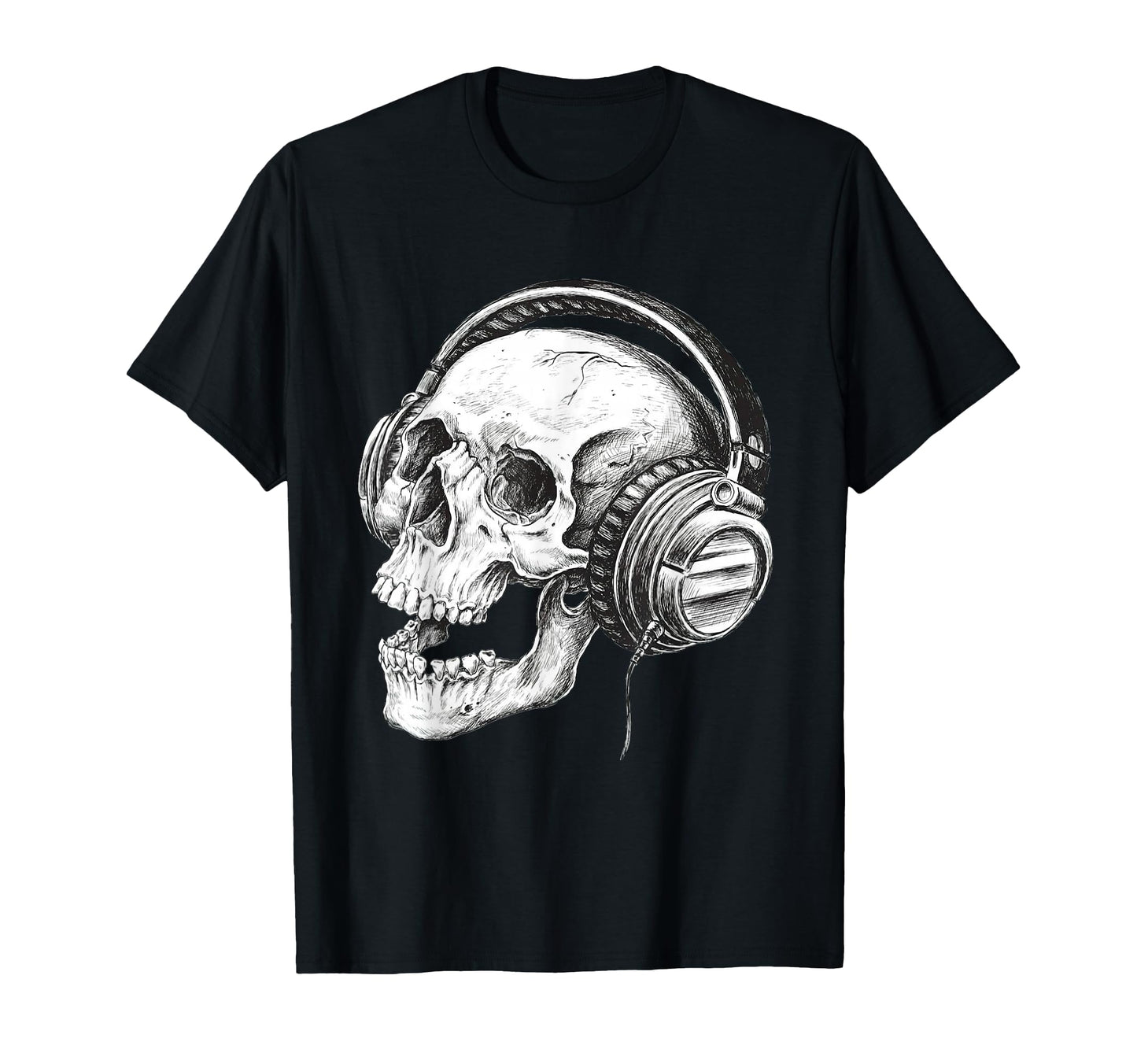 Skeleton Dj Headphones Spooky Skull T-Shirt - Minimalist Print Unisex - T-Shirt, Sweatshirt, Hoodie