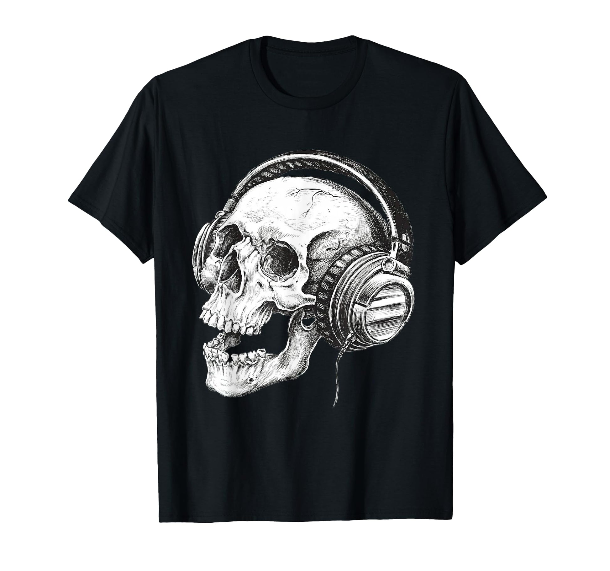 Skeleton Dj Headphones Spooky Skull T-Shirt - Minimalist Print Unisex - T-Shirt, Sweatshirt, Hoodie