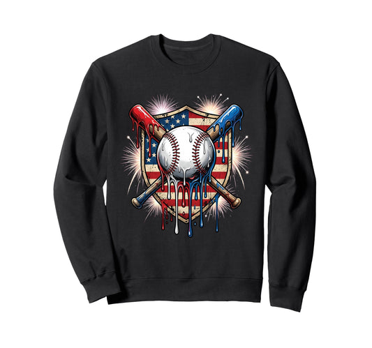 4Th July Baseball Drip Ice Cream Sweatshirt - Unique Graphic Unisex - T-Shirt, Sweatshirt, Hoodie