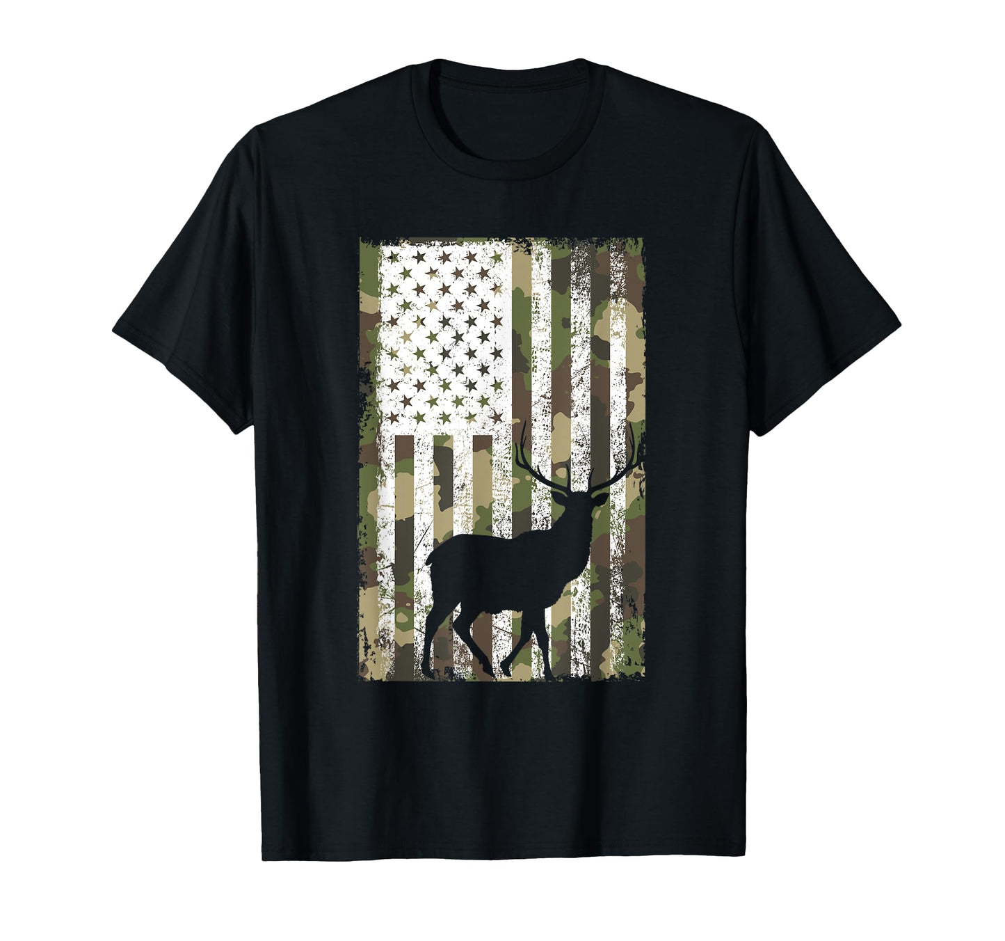 Camo Us Flag Deer Elk Buck Camouflage T-Shirt - Novelty Apparel Unisex - T-Shirt, Sweatshirt, Hoodie
