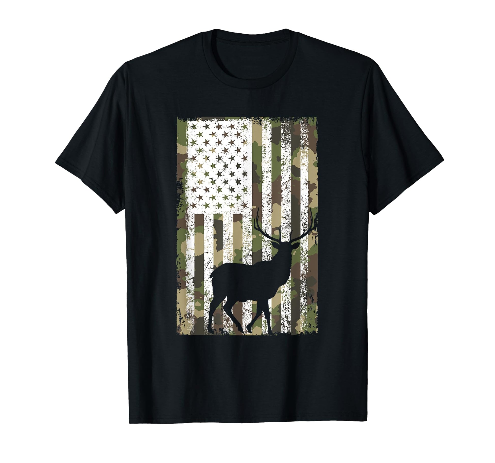 Camo Us Flag Deer Elk Buck Camouflage T-Shirt - Novelty Apparel Unisex - T-Shirt, Sweatshirt, Hoodie