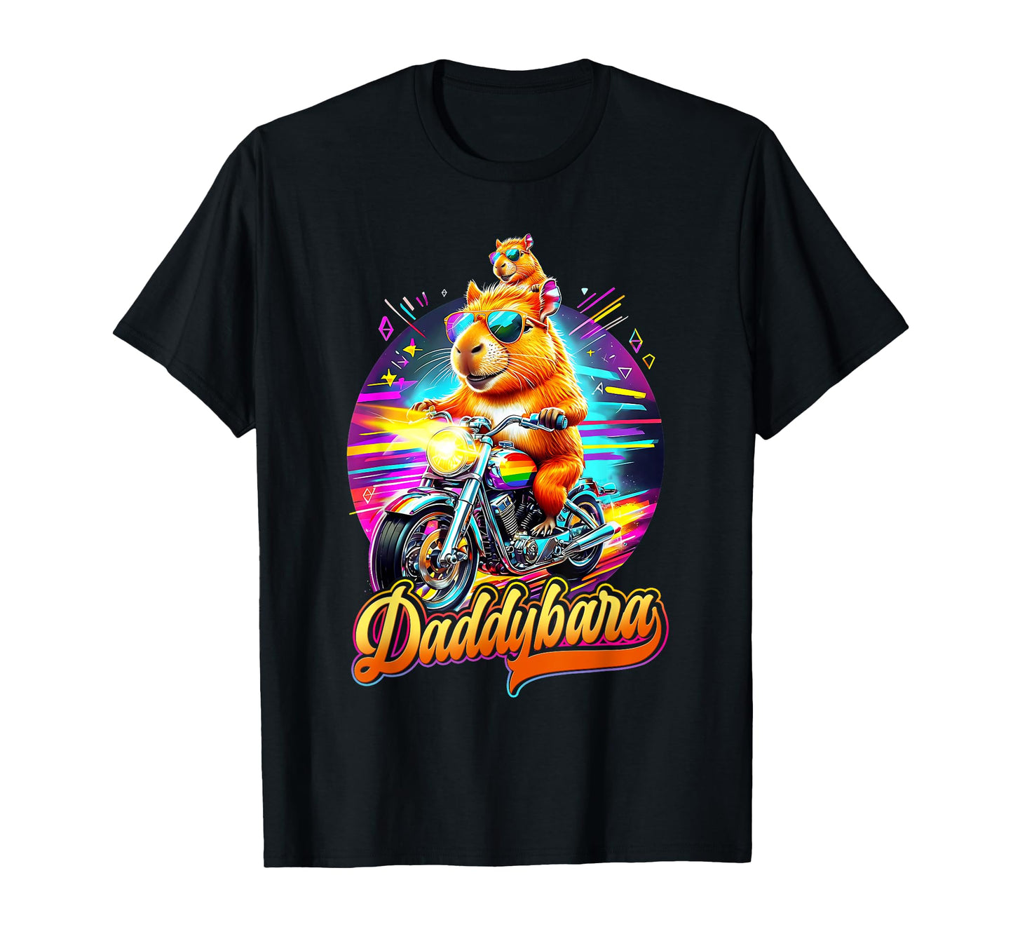 Capybara Daddy Riding Motorcycle T-Shirt - Fun Novelty Design for Adults - T-Shirt, Sweatshirt, Hoodie