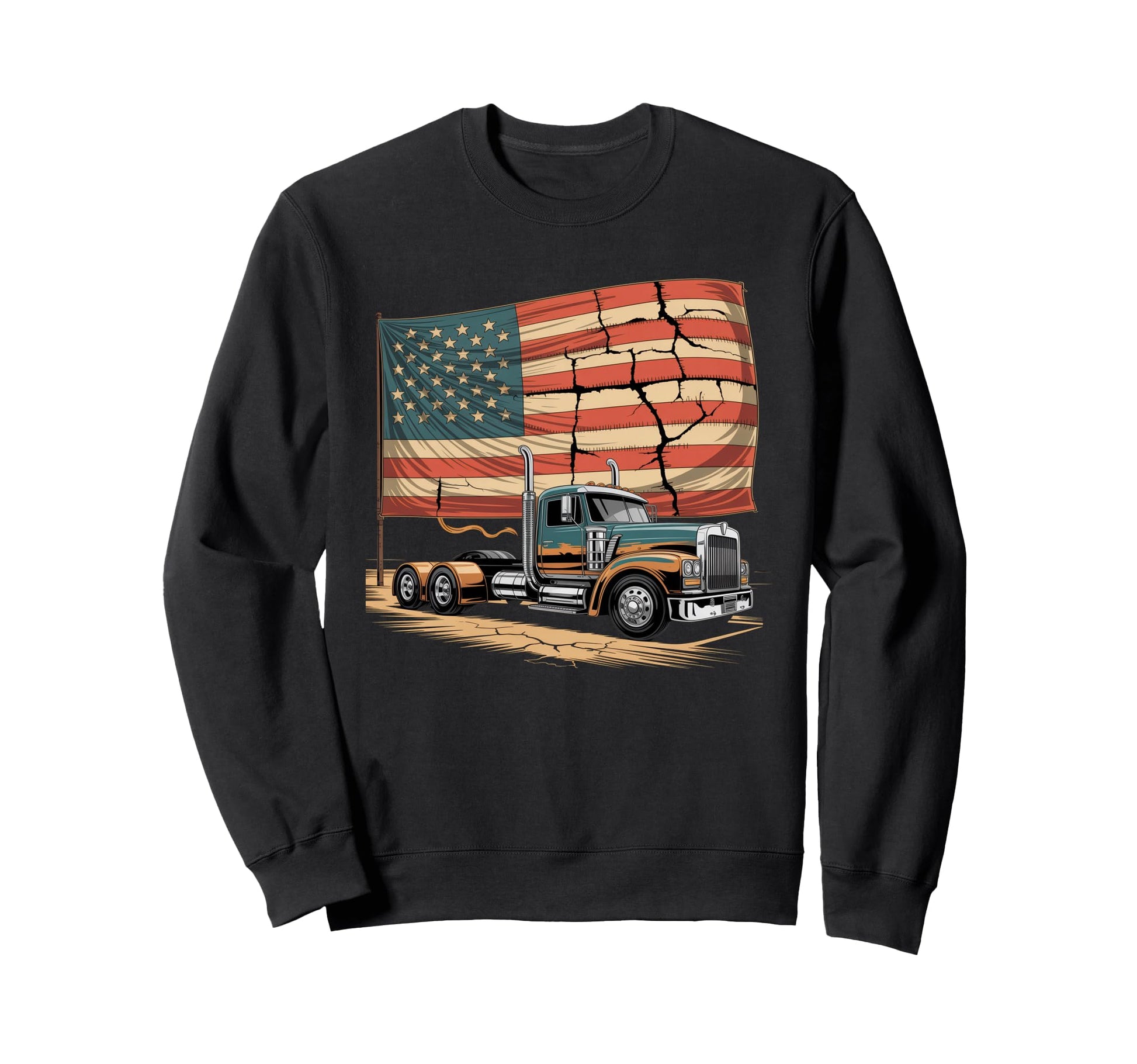 American Flag Trucker Dad Big Rig Sweatshirt - Graphic Print Unisex - T-Shirt, Sweatshirt, Hoodie