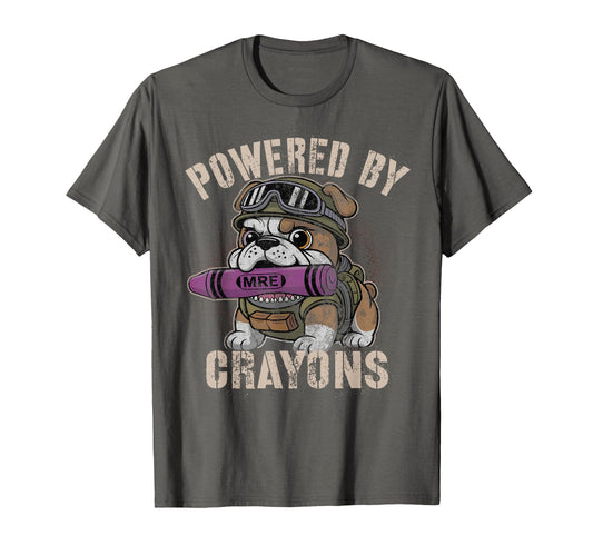 Bulldog Powered Crayons Veterans Dad T-Shirt - Novelty Apparel Unisex - T-Shirt, Sweatshirt, Hoodie