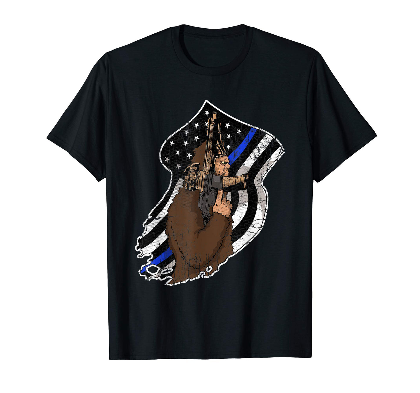 Bigfoot Thin Blue Line Flag Police Law T-Shirt - Custom Art Print Unisex - T-Shirt, Sweatshirt, Hoodie