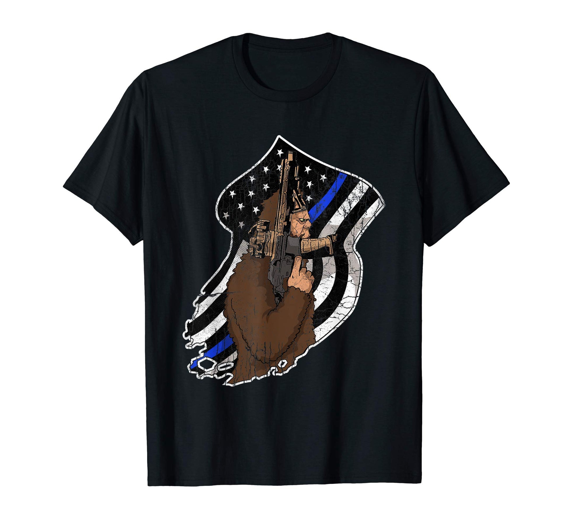 Bigfoot Thin Blue Line Flag Police Law T-Shirt - Custom Art Print Unisex - T-Shirt, Sweatshirt, Hoodie