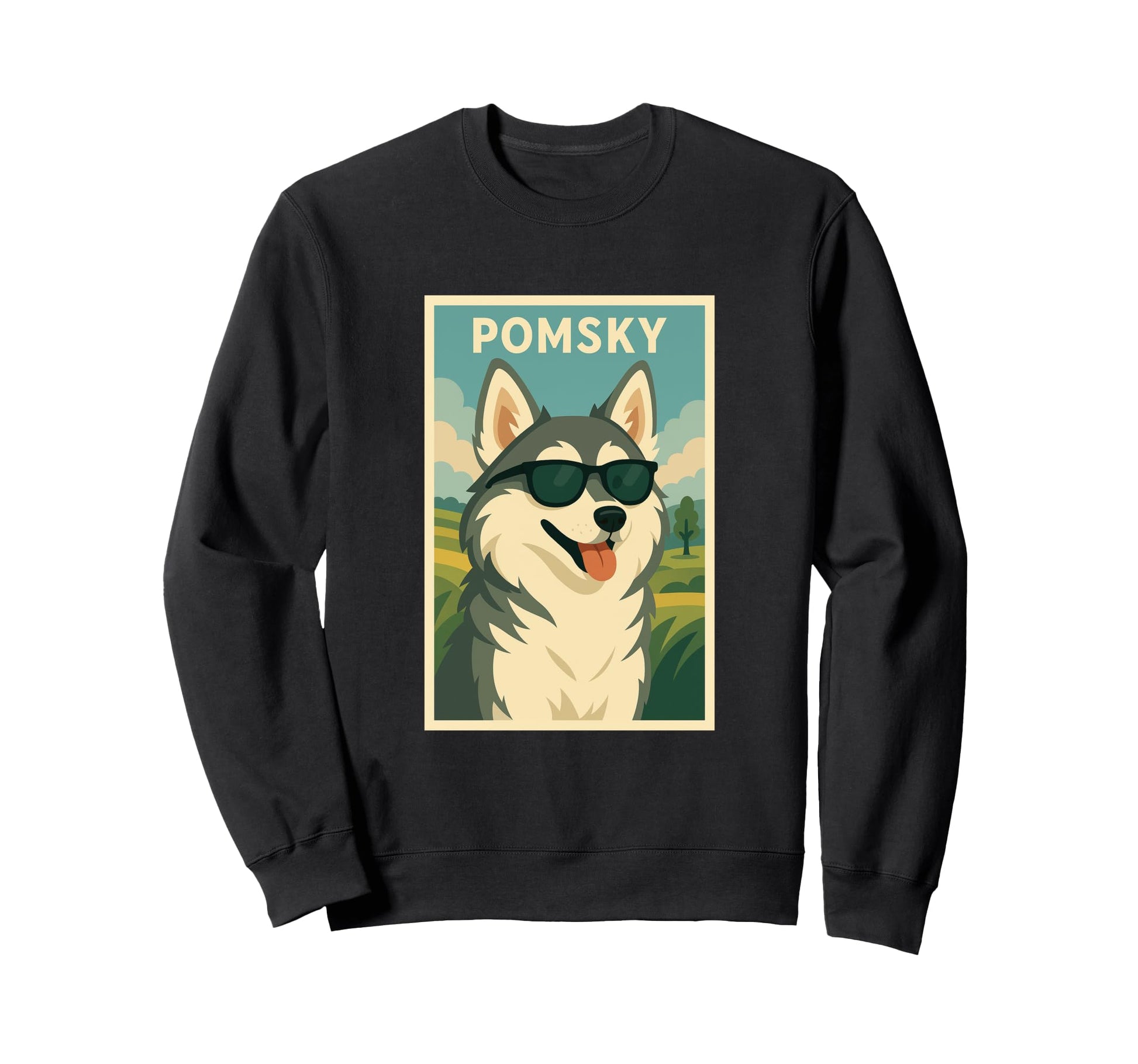 Pomsky Art Minimalist Dog Pop Art Sweatshirt - Unique Graphic for Adults - T-Shirt, Sweatshirt, Hoodie