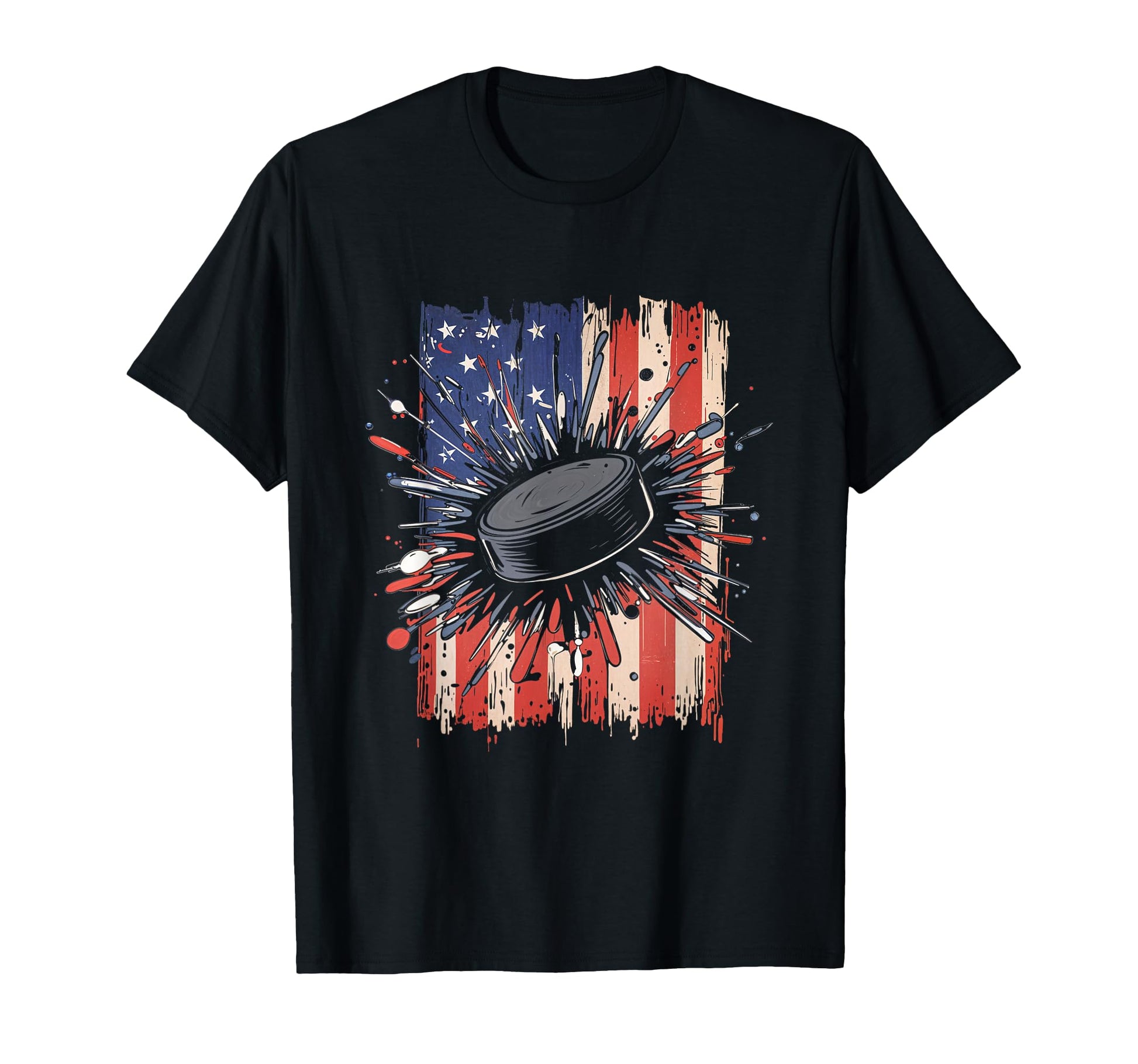 Patriotic Ice Hockey Usa Flag Sport T-Shirt - Casual Everyday Wear Unisex - T-Shirt, Sweatshirt, Hoodie