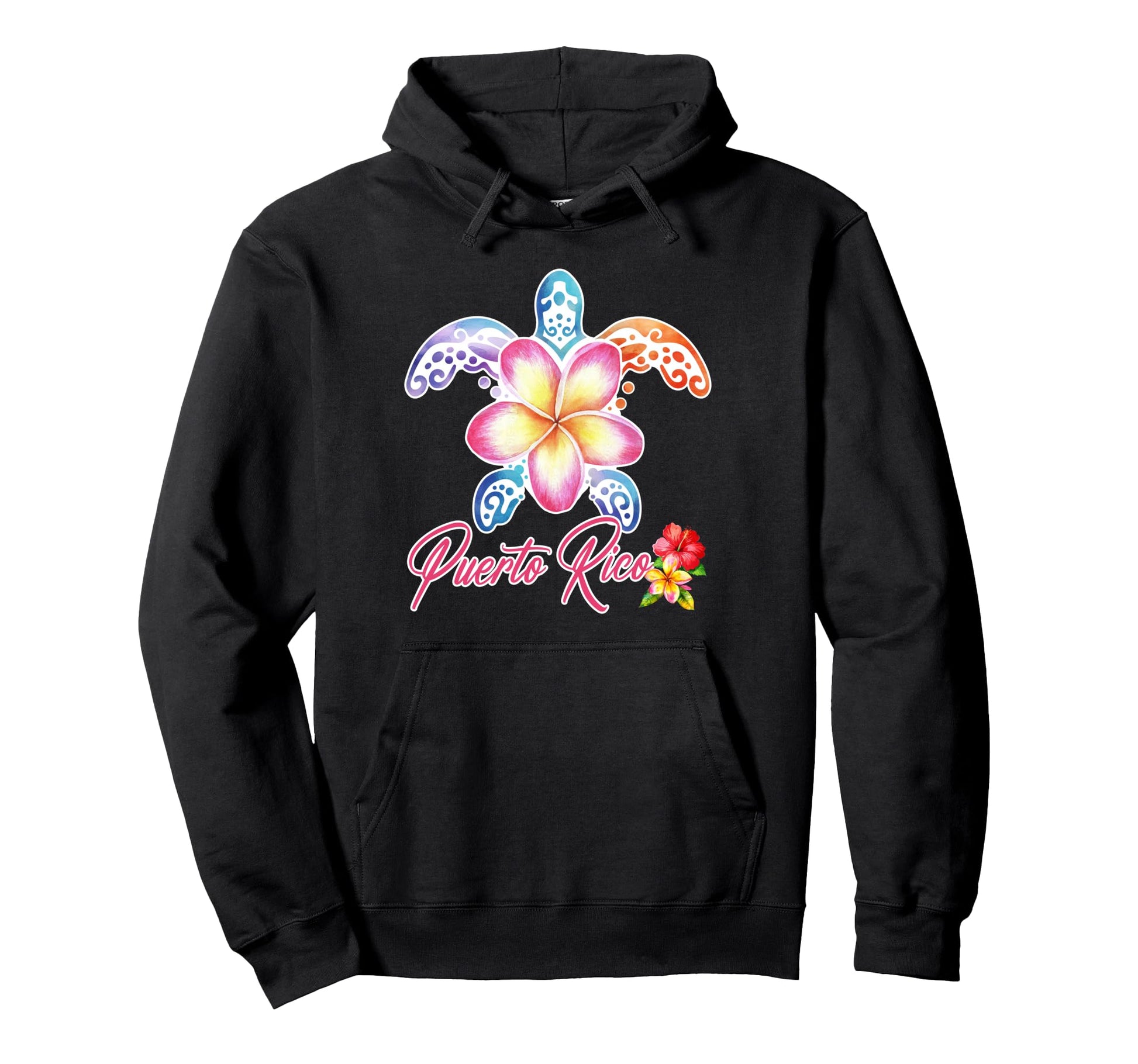 Puerto Rico Sea Turtle Plumeria Summer Hoodie - Trendy Graphic Unisex - T-Shirt, Sweatshirt, Hoodie