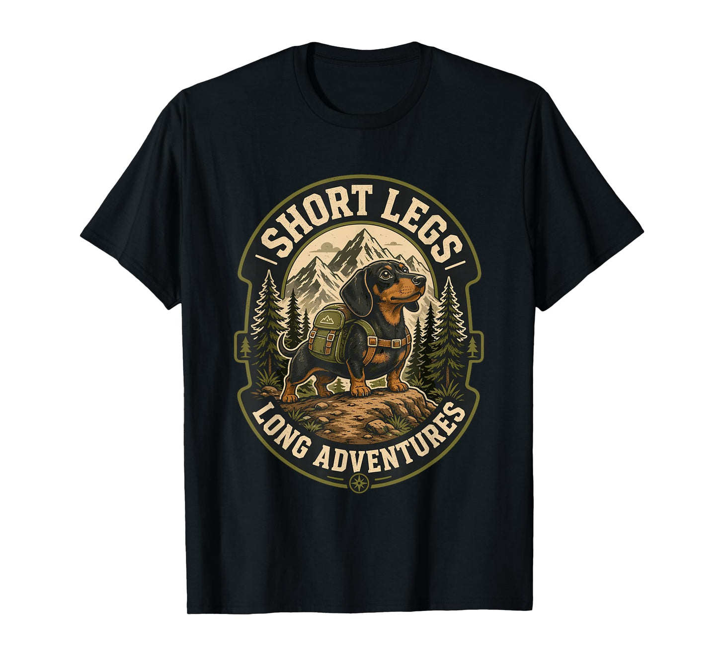Dachshund Hiking Dog Short Legs Long T-Shirt - Custom Art Print for Adults - T-Shirt, Sweatshirt, Hoodie