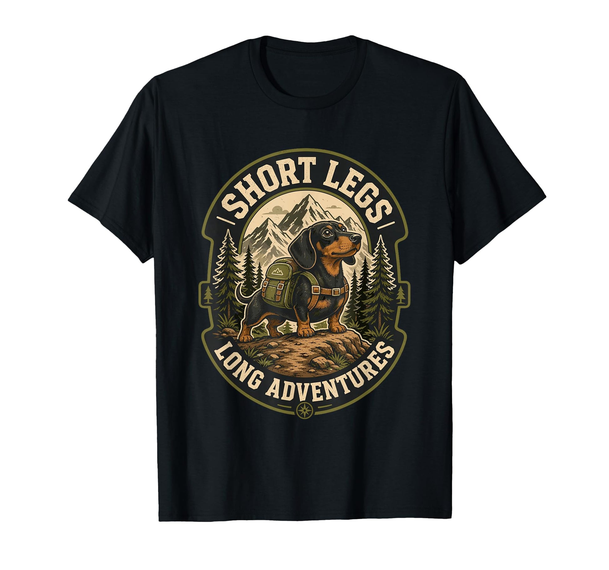 Dachshund Hiking Dog Short Legs Long T-Shirt - Custom Art Print for Adults - T-Shirt, Sweatshirt, Hoodie