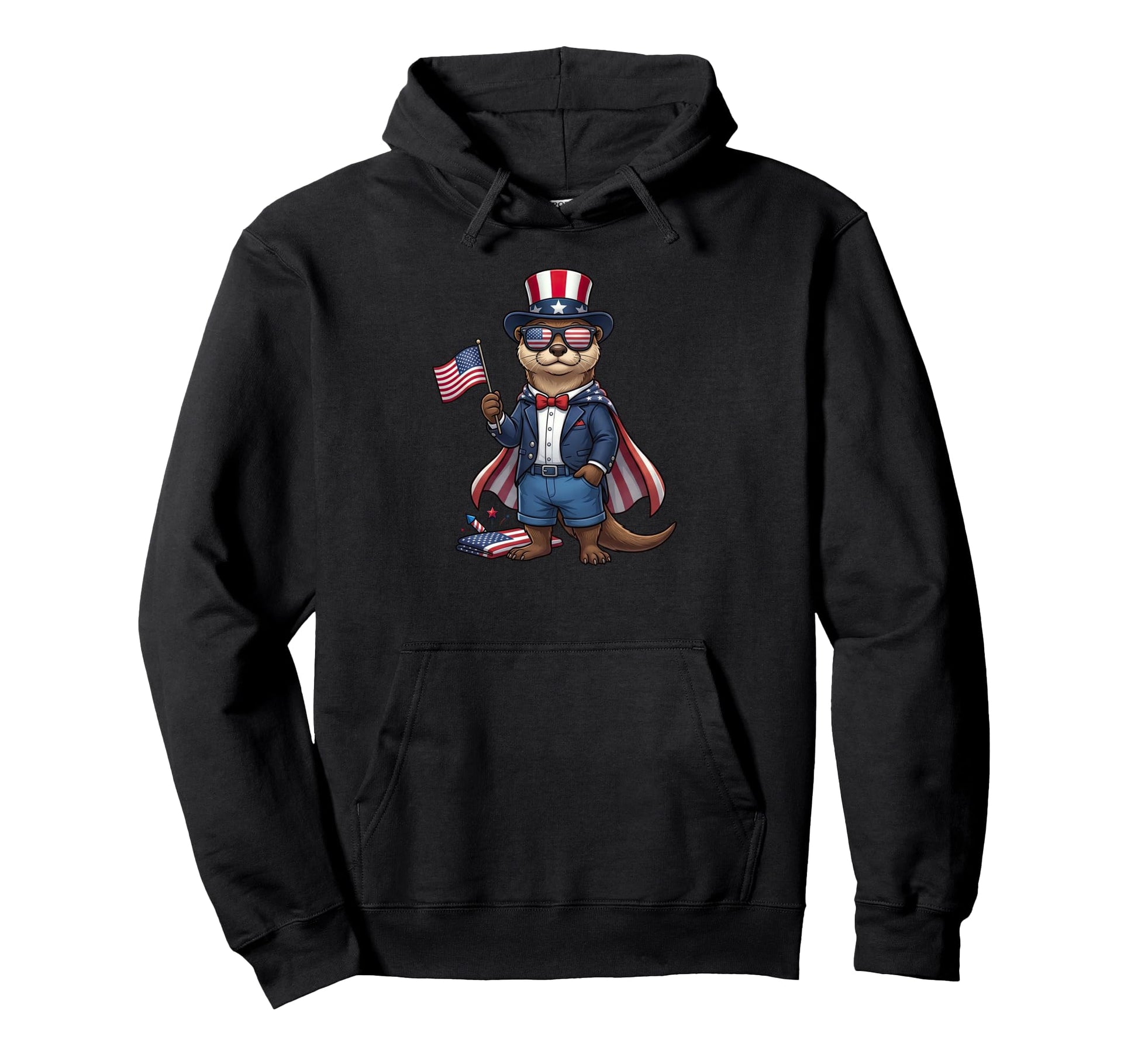 Funny Otter American Usa Flag Hoodie - Casual Everyday Wear Men Women - T-Shirt, Sweatshirt, Hoodie