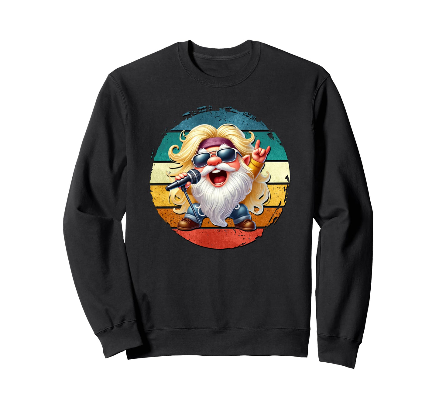 Rocker Biker Gnome Dad Love Singing Sweatshirt - Unique Graphic for Adults - T-Shirt, Sweatshirt, Hoodie