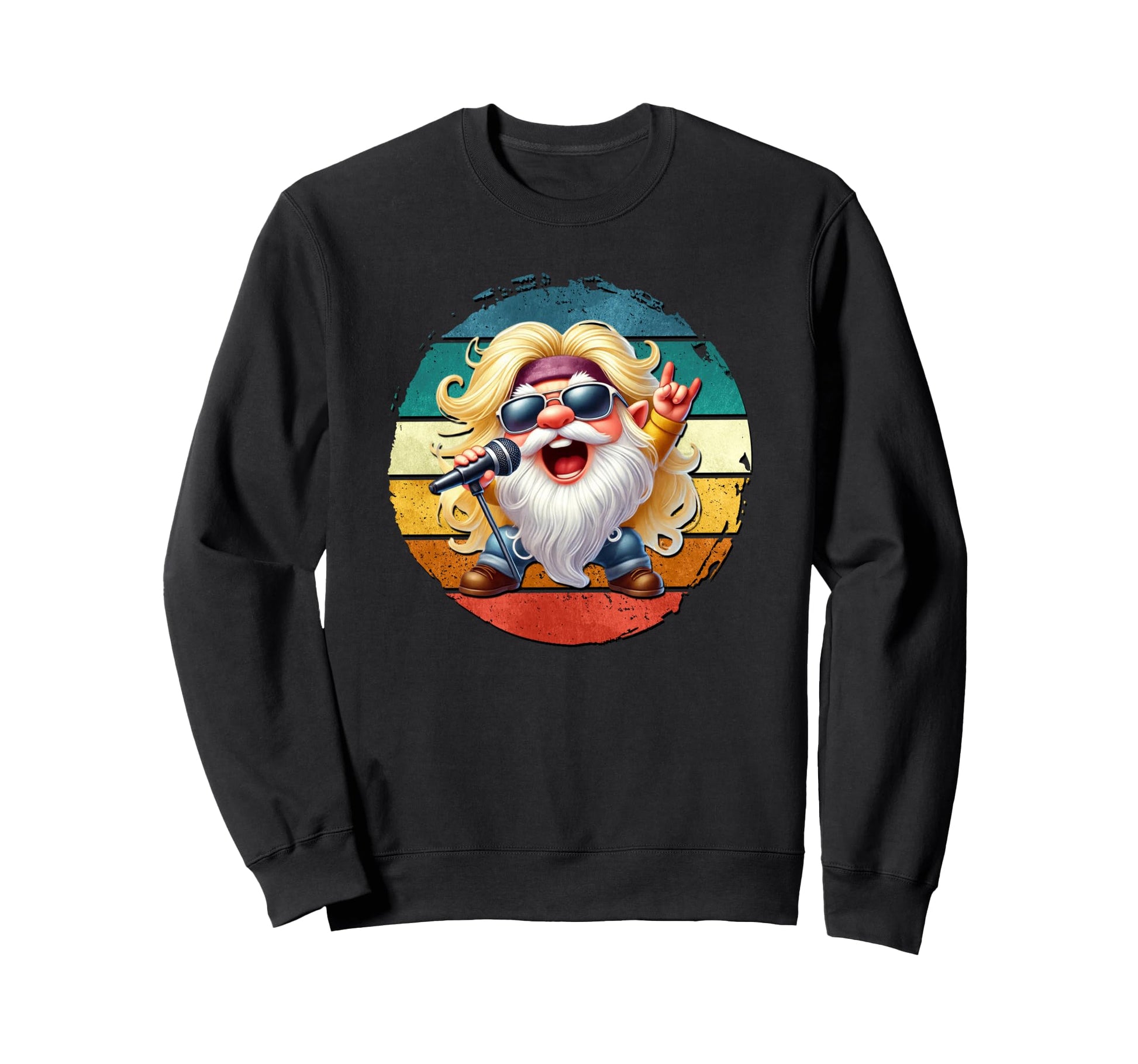 Rocker Biker Gnome Dad Love Singing Sweatshirt - Unique Graphic for Adults - T-Shirt, Sweatshirt, Hoodie