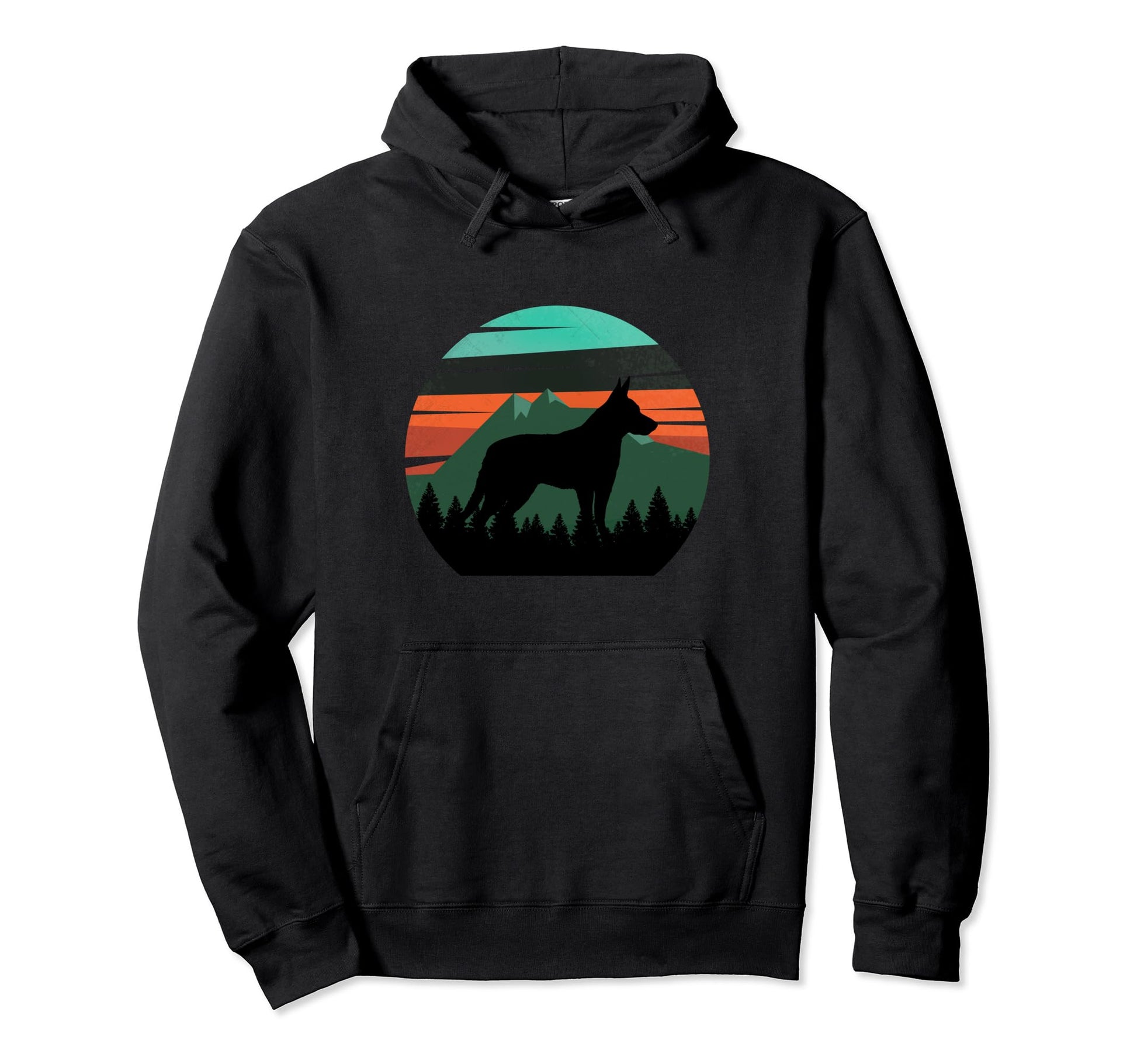 Koolie Dog Sunset Mountains Distressed Hoodie - Unique Graphic for Adults - T-Shirt, Sweatshirt, Hoodie