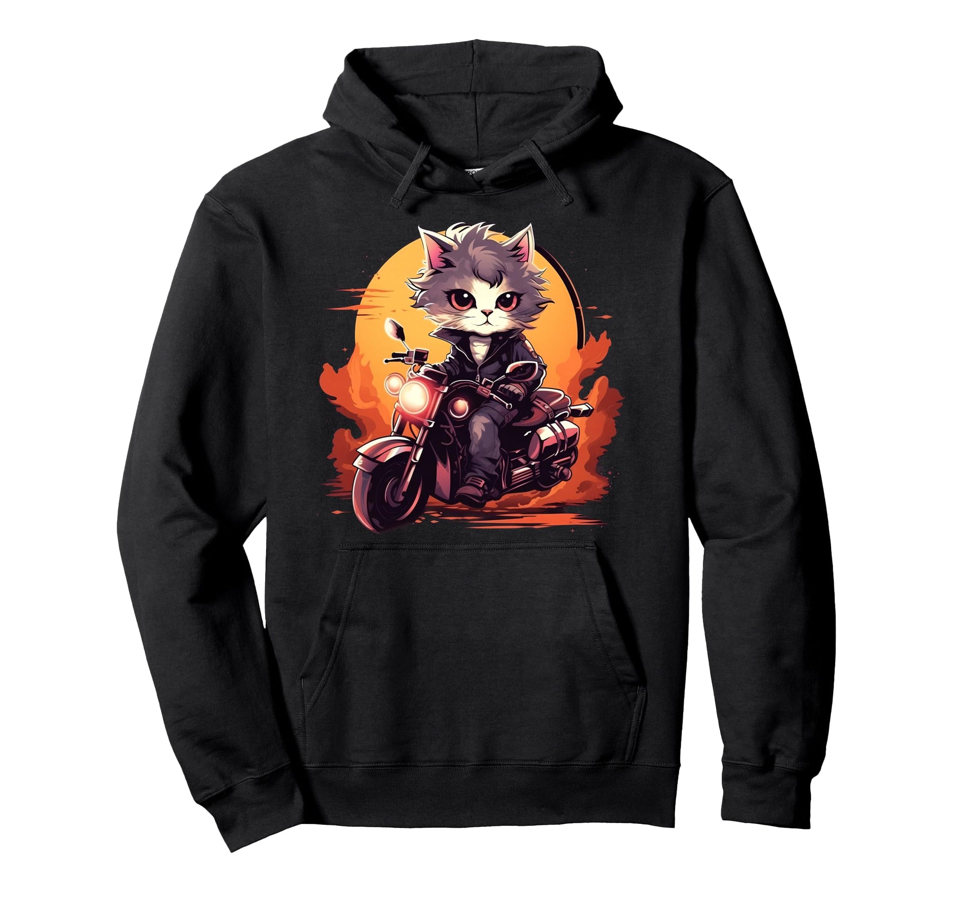 Biker Ragdoll Cat Riding Motorbike Hoodie - Minimalist Print for Adults - T-Shirt, Sweatshirt, Hoodie