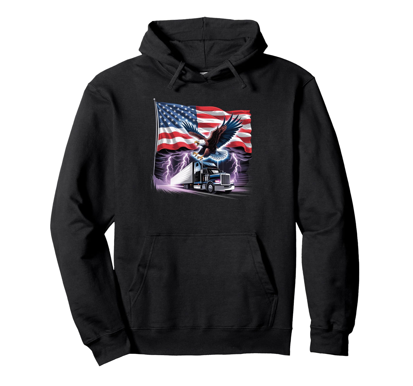 American Flag Trucker Dad Big Rig Hoodie - Custom Art Print for Adults - T-Shirt, Sweatshirt, Hoodie