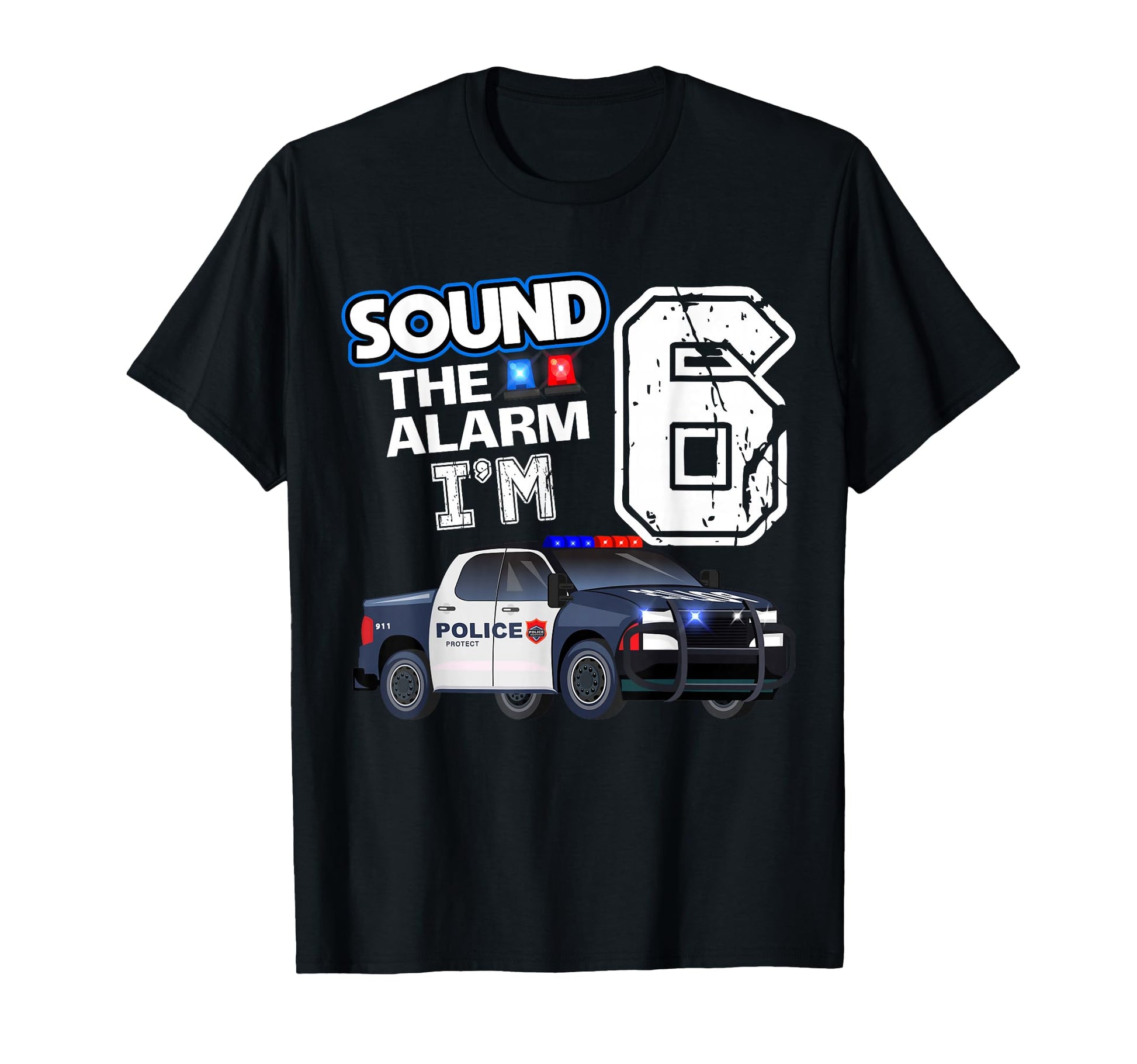 6Th B Day Police Car Policeman Officer T-Shirt - Unique Graphic Unisex - T-Shirt, Sweatshirt, Hoodie
