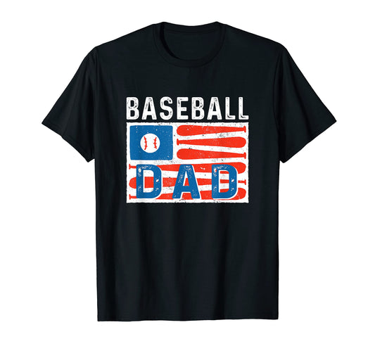 Baseball Dad American Flag Baseball T-Shirt - Custom Art Print for Adults - T-Shirt, Sweatshirt, Hoodie