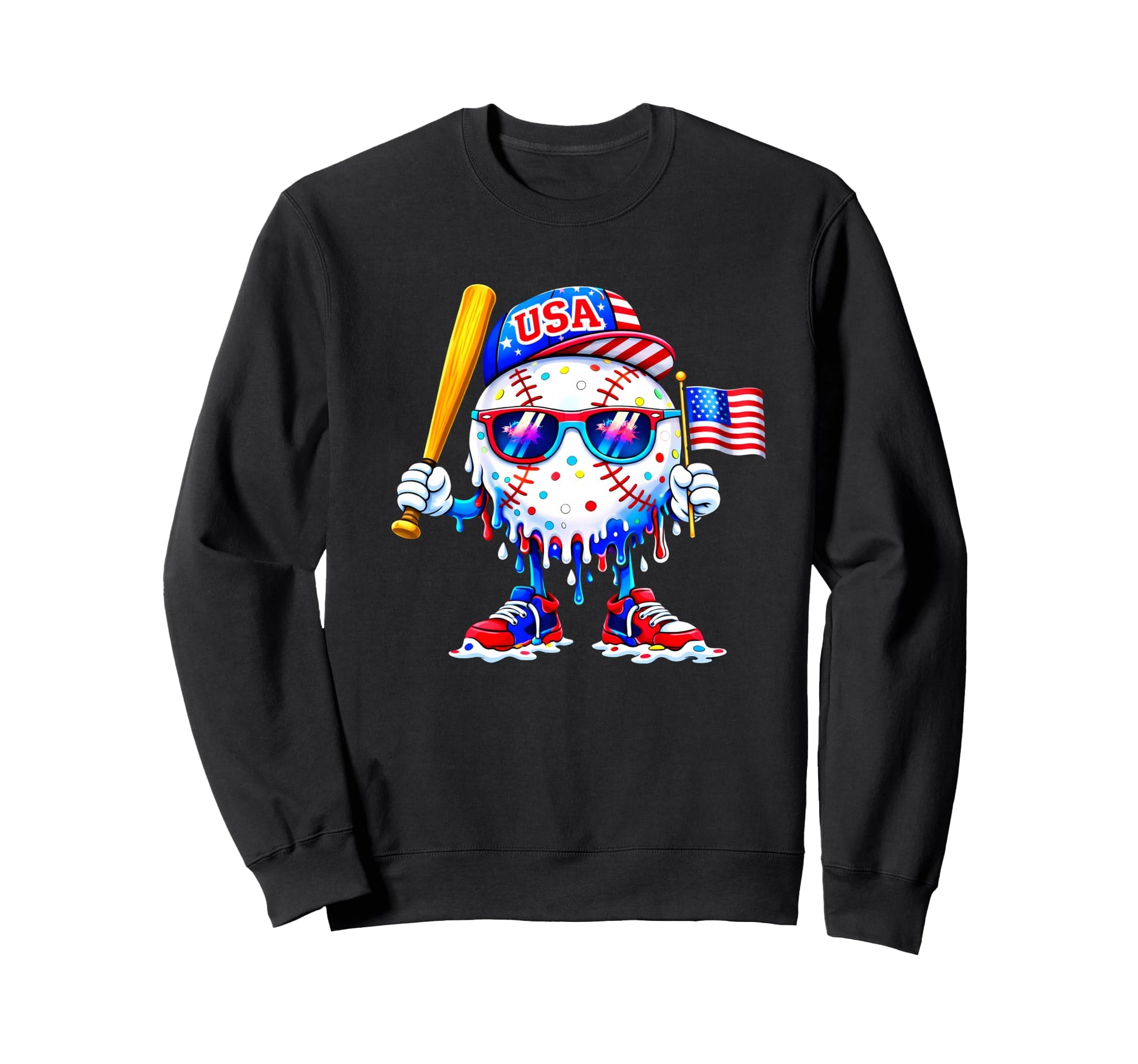 Baseball 4Th July Usa Flag Patriotic Sweatshirt - Trendy Graphic Men Women - T-Shirt, Sweatshirt, Hoodie