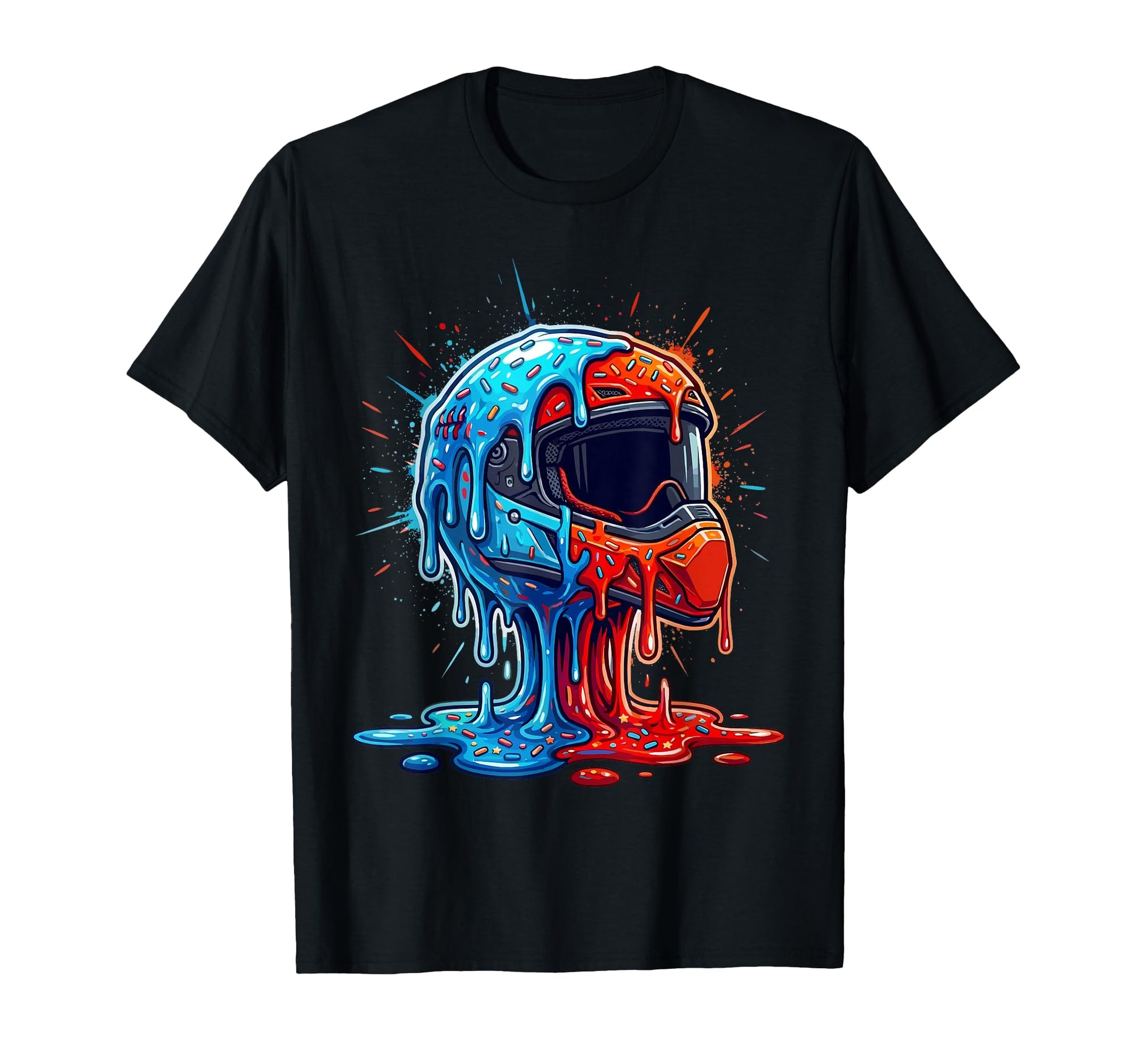 Melting Motocross Helmet Drippy T-Shirt - Custom Art Print for Adults - T-Shirt, Sweatshirt, Hoodie