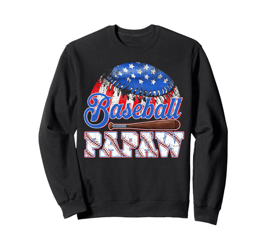 Baseball Papaw Usa Flag Fathers Sweatshirt - Casual Everyday Wear Unisex - T-Shirt, Sweatshirt, Hoodie