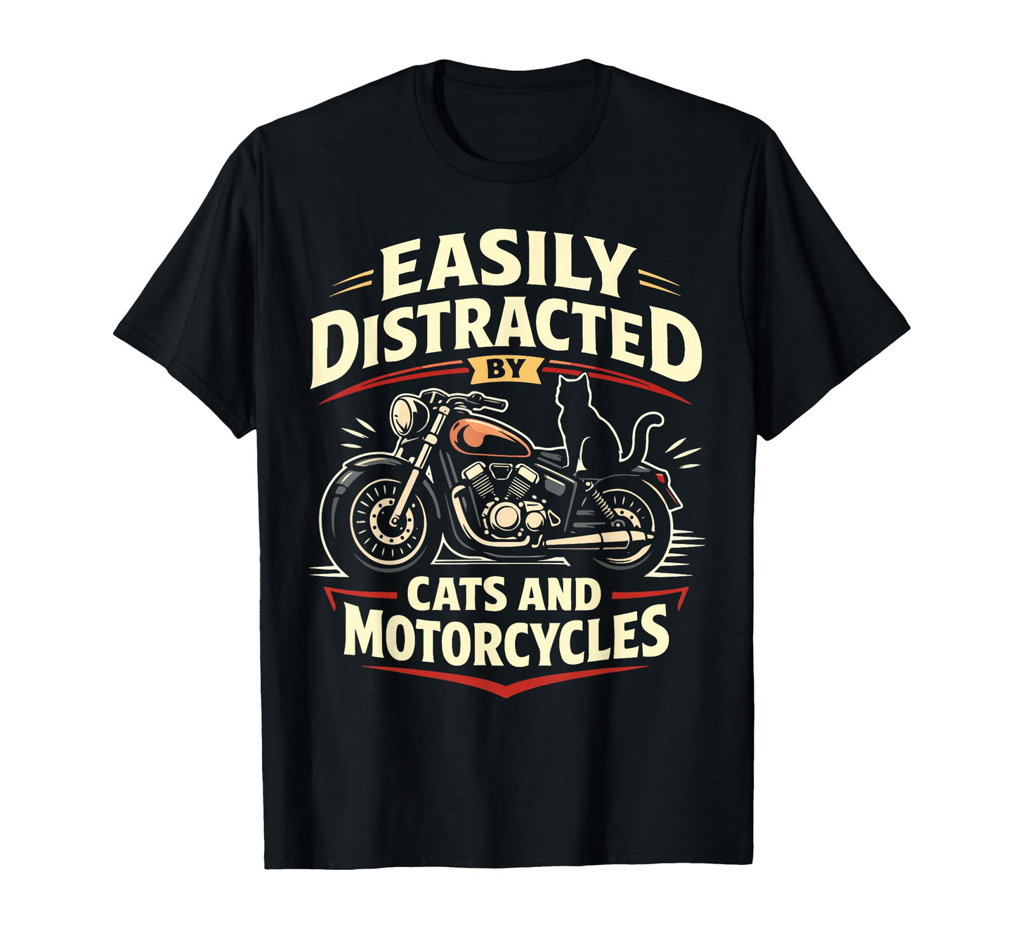 Motorcycle Biker Cat Easily Distracted T-Shirt - Minimalist Print Men Women - T-Shirt, Sweatshirt, Hoodie