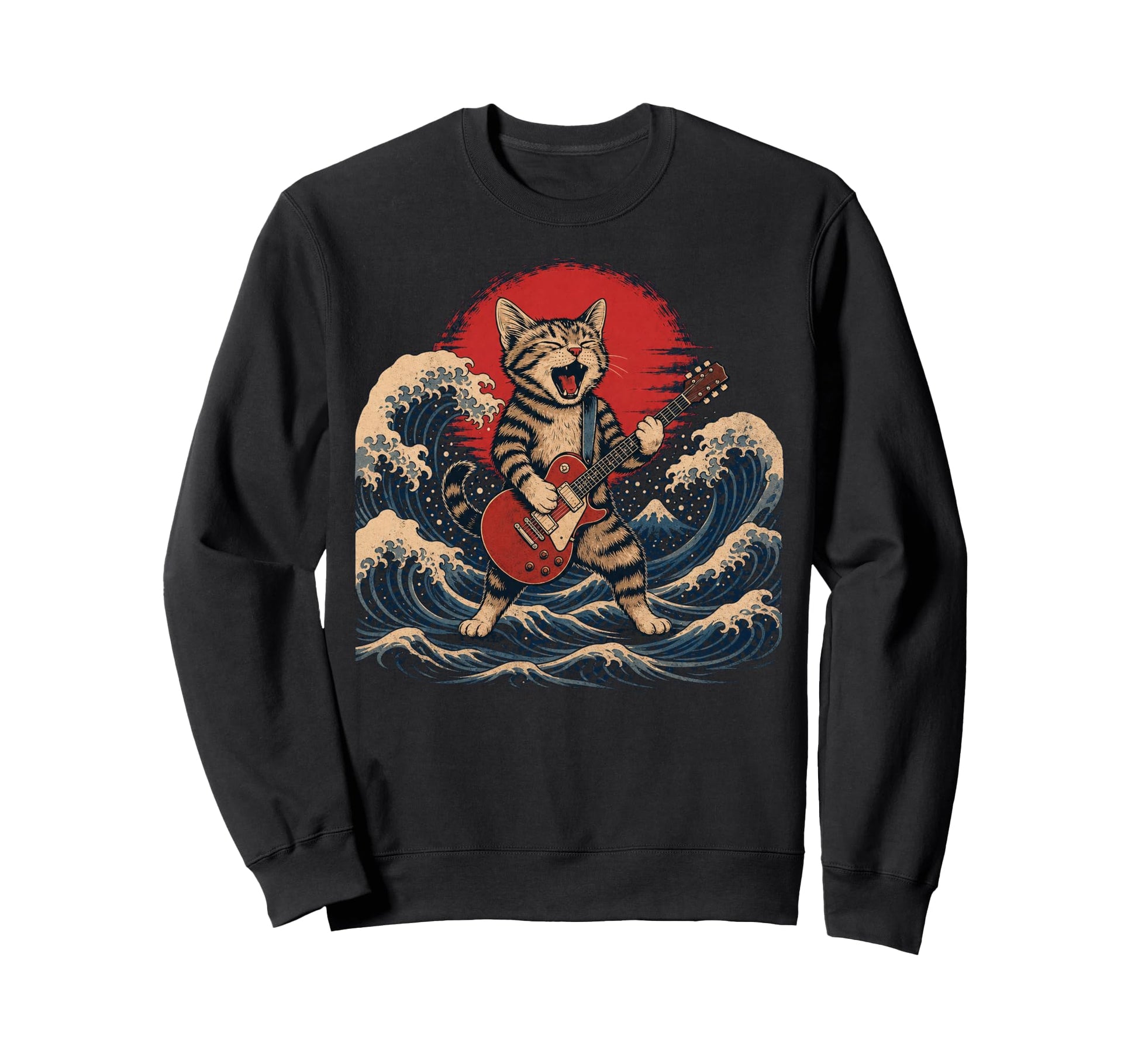 Tabby Cat Playing Electric Guitar Pop Sweatshirt - Unique Graphic Unisex - T-Shirt, Sweatshirt, Hoodie