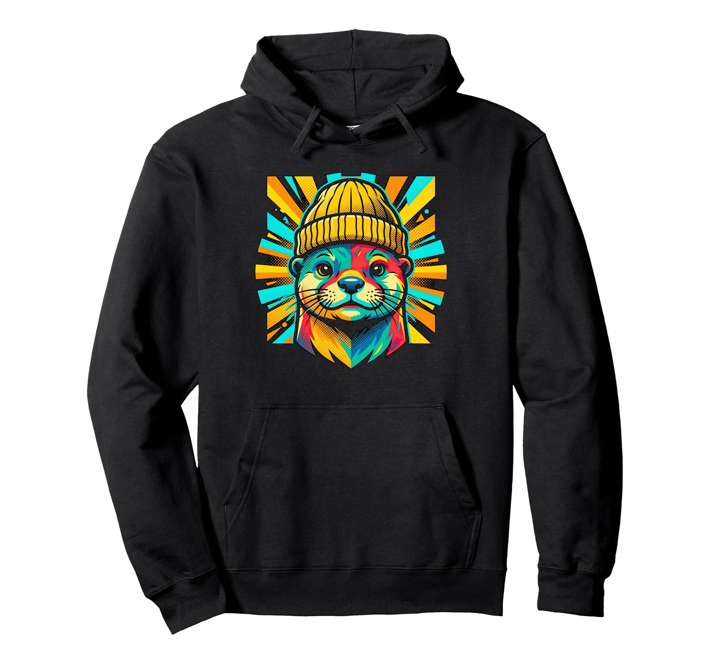 Vibrant Otter Beanie Pop Art Animal Hoodie - Trendy Graphic Unisex - T-Shirt, Sweatshirt, Hoodie
