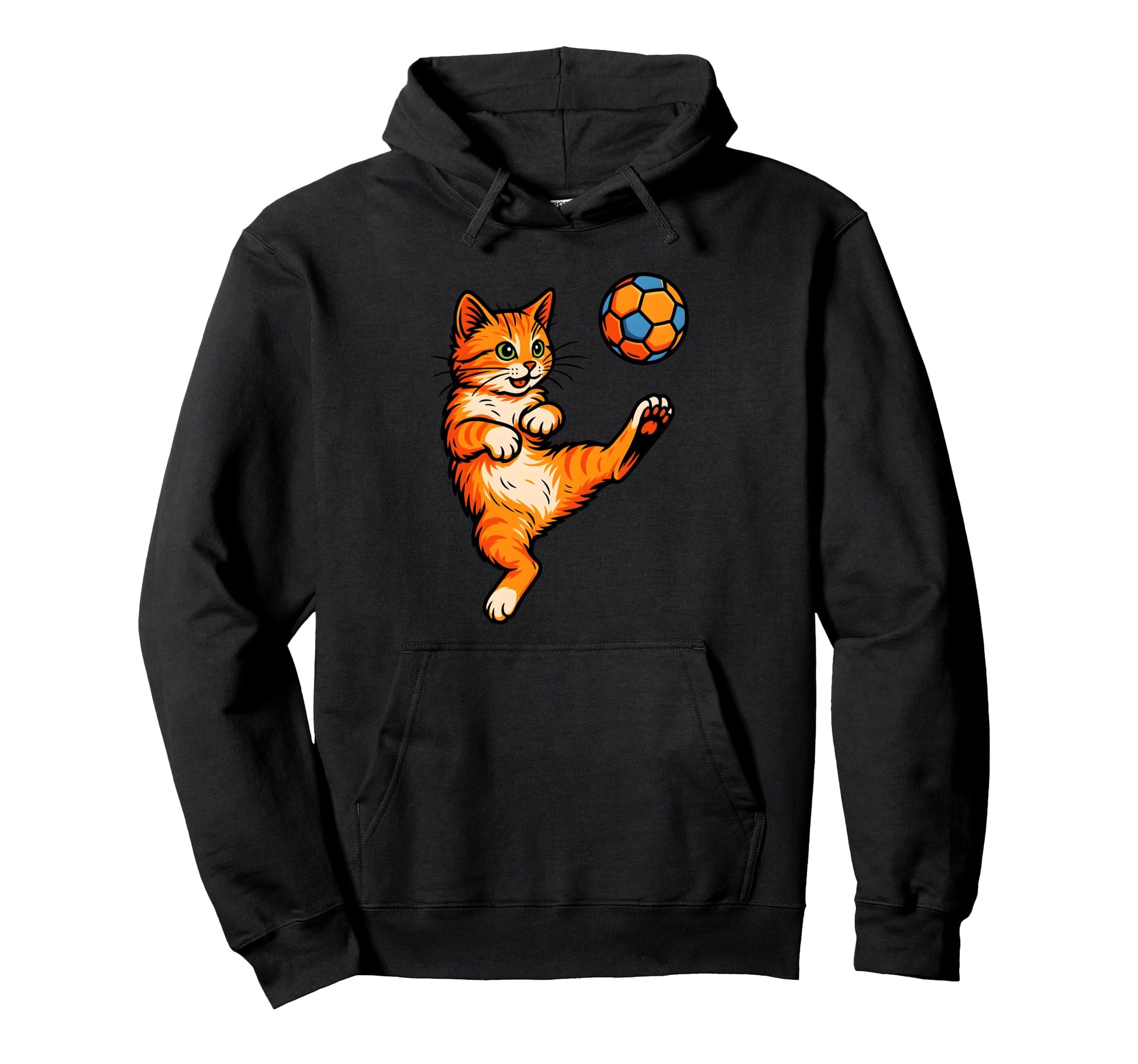 Funny Orange Cat Playing Soccer Hoodie - Casual Everyday Wear for Adults - T-Shirt, Sweatshirt, Hoodie