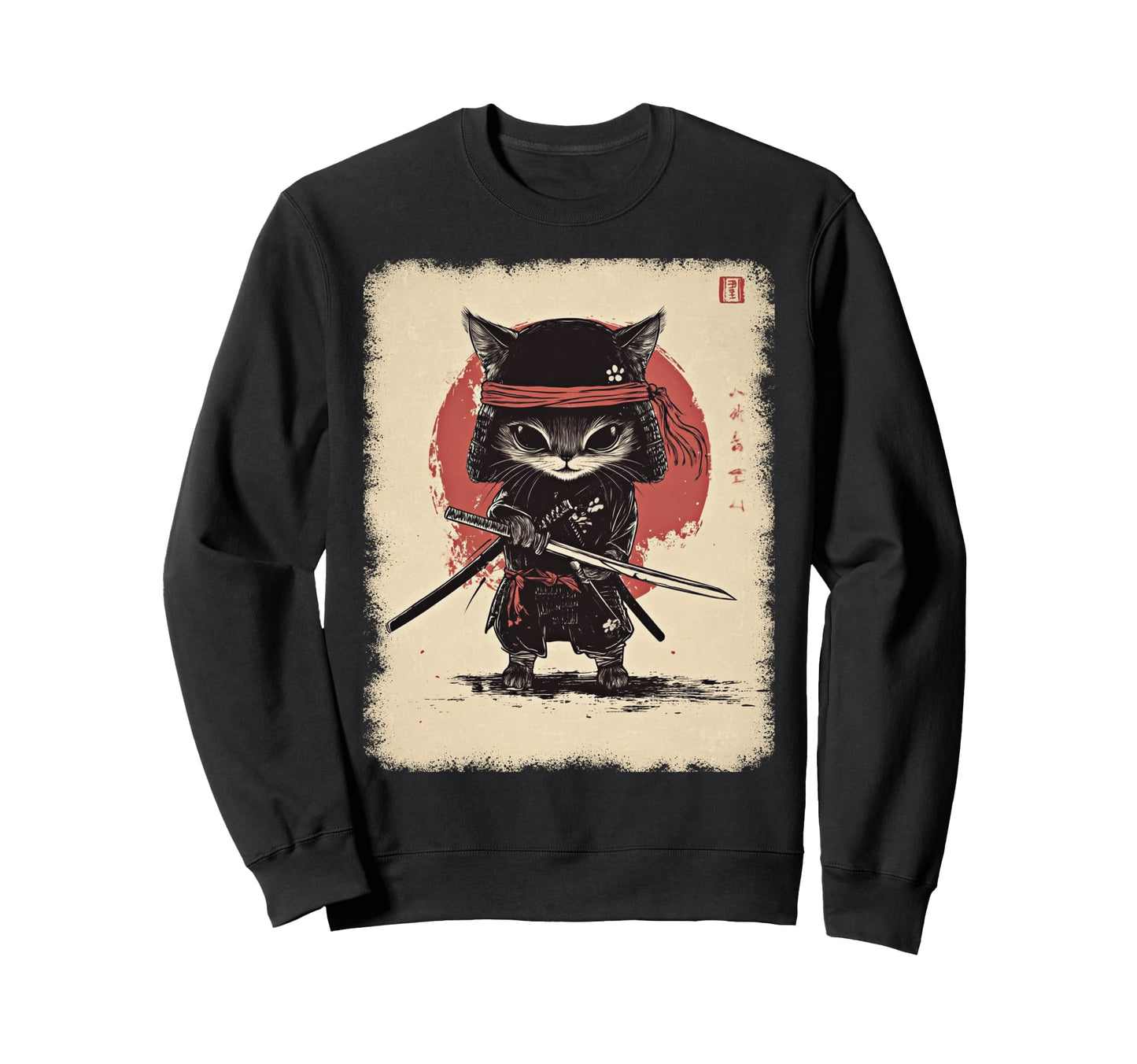 Japanese Samurai Kitten Kawaii Ninja Cat Sweatshirt - Trendy Graphic Unisex - T-Shirt, Sweatshirt, Hoodie