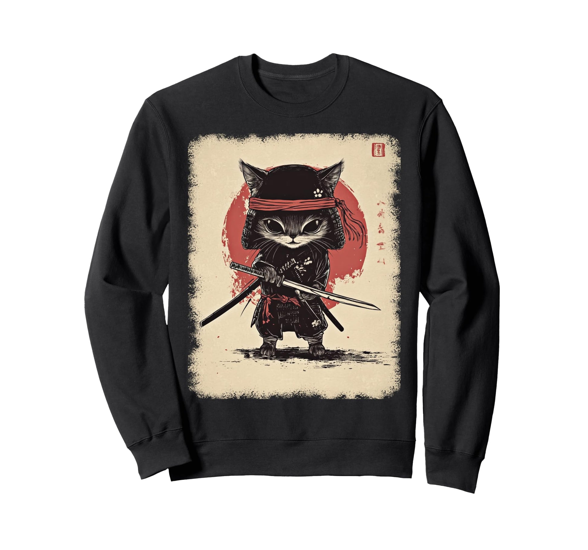 Japanese Samurai Kitten Kawaii Ninja Cat Sweatshirt - Trendy Graphic Unisex - T-Shirt, Sweatshirt, Hoodie