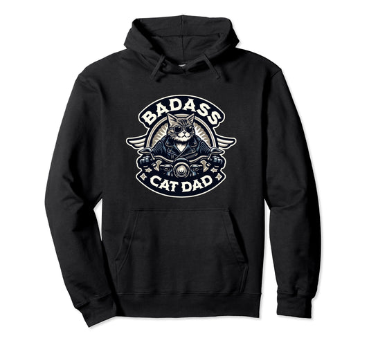 Badass Cat Dad Biker Logo Hoodie - Novelty Apparel Men Women - T-Shirt, Sweatshirt, Hoodie