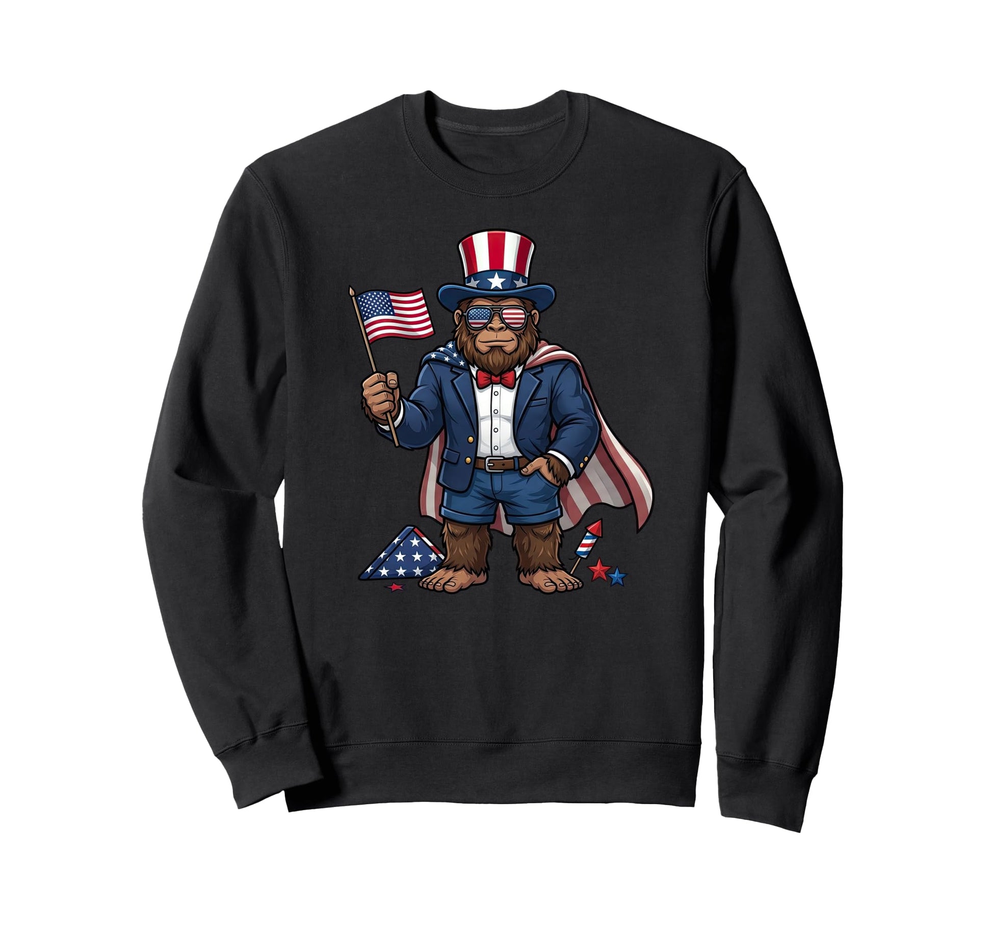 Funny Bigfoot American Usa Flag Sweatshirt - Casual Everyday Wear Unisex - T-Shirt, Sweatshirt, Hoodie